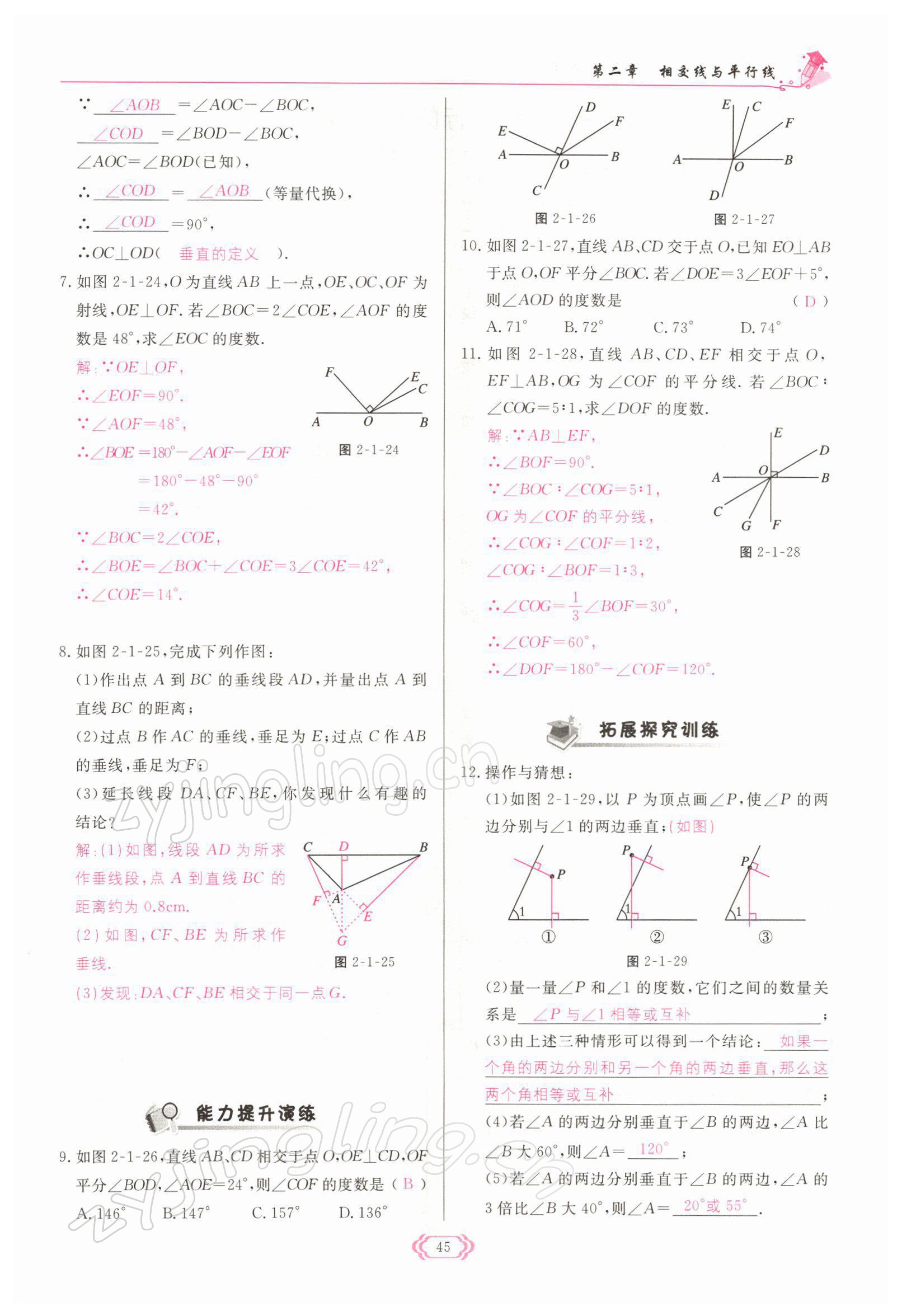 2022年啟航新課堂七年級(jí)數(shù)學(xué)下冊(cè)北師大版 參考答案第45頁(yè)