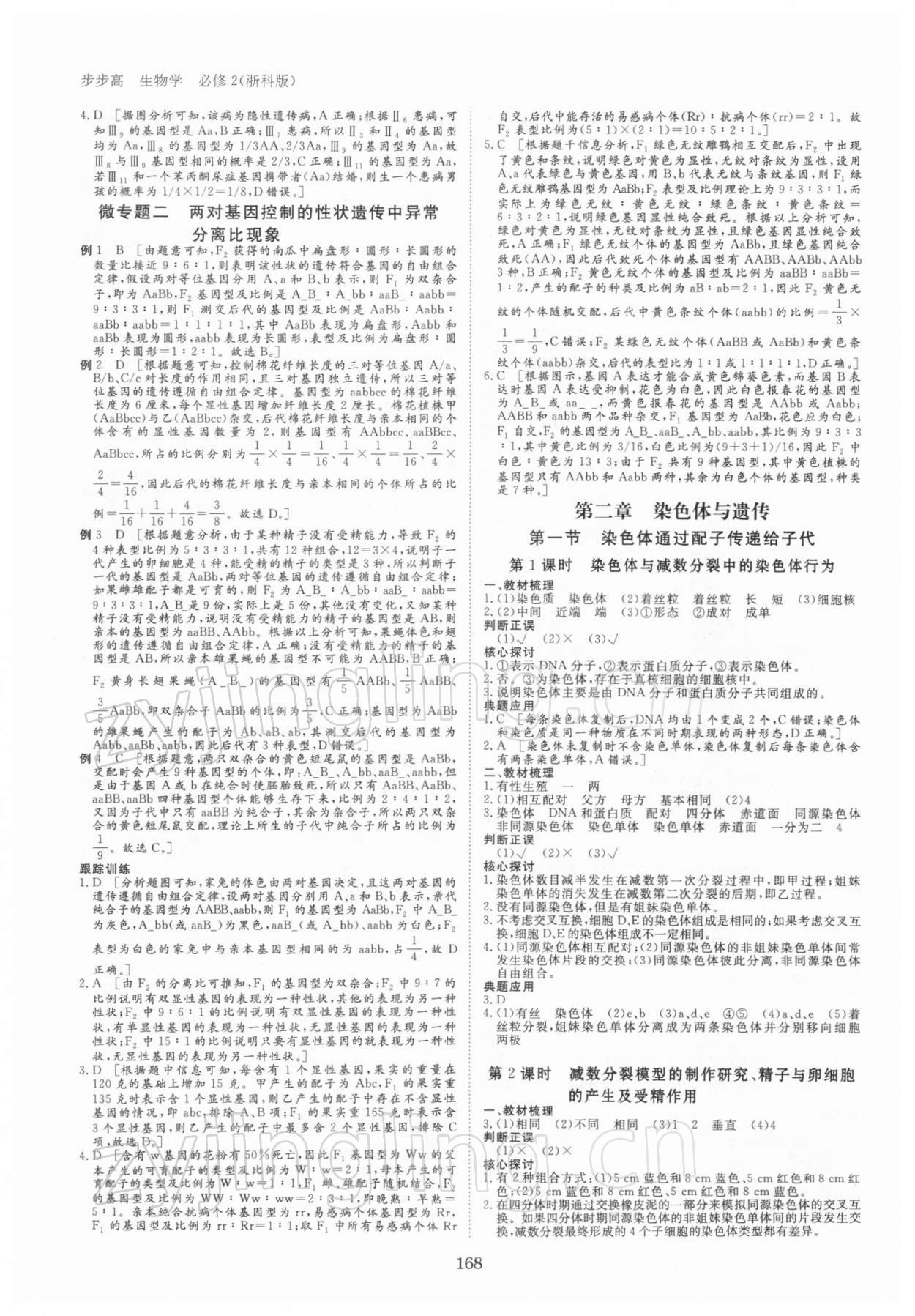 2021年步步高学习笔记高中生物必修2遗传与进化浙科版 参考答案第3页