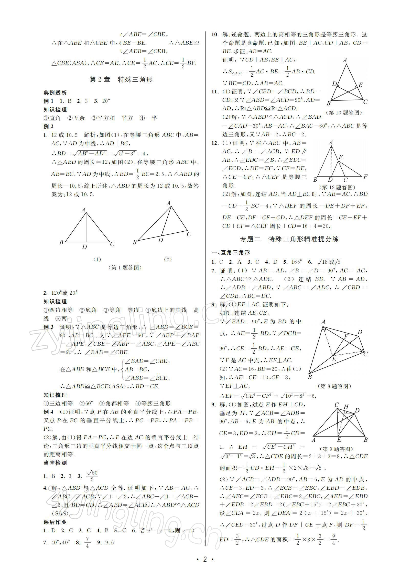 2021年名校期末復(fù)習(xí)寶典八年級數(shù)學(xué)上冊浙教版 參考答案第2頁