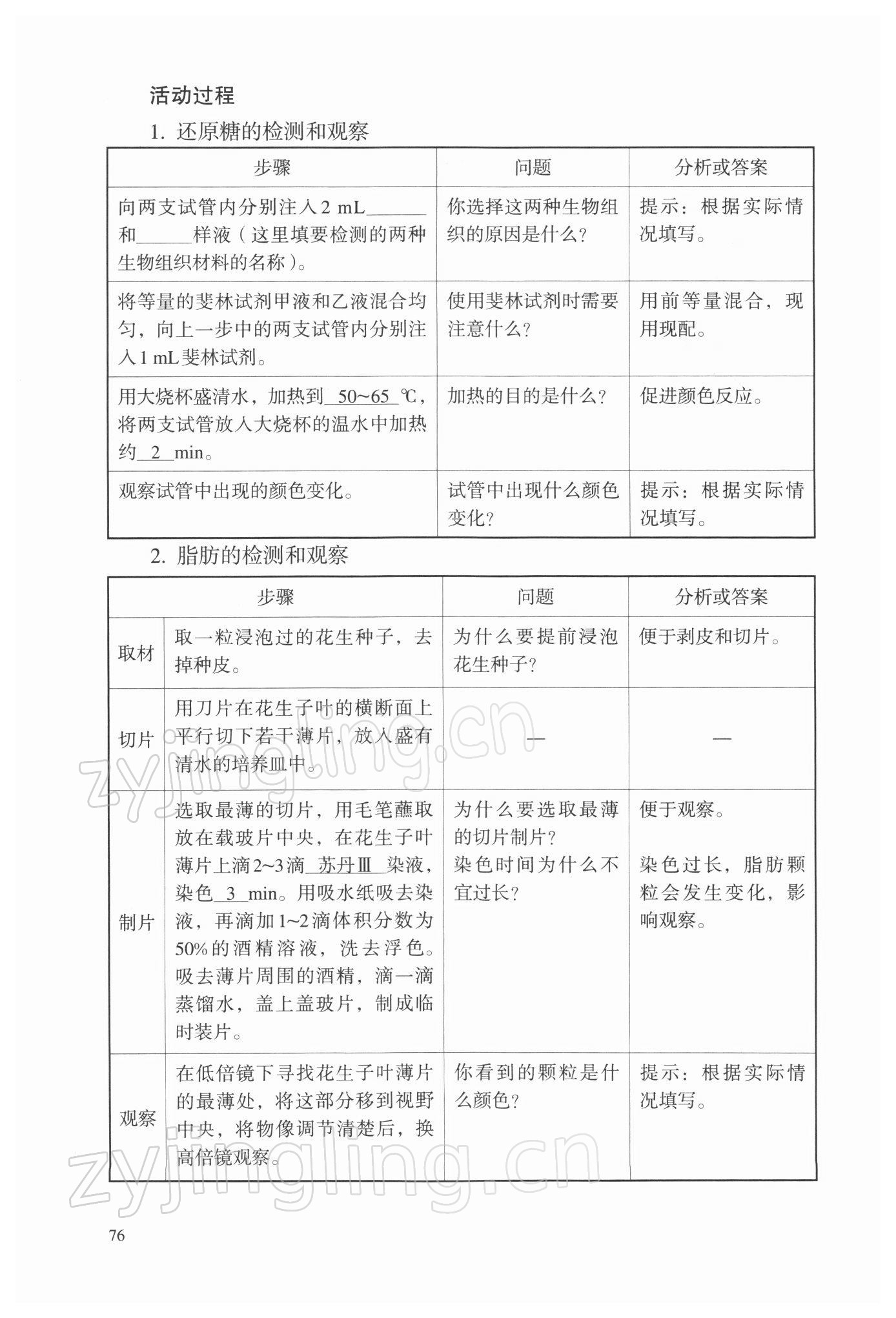 2021年探究活動(dòng)報(bào)告冊(cè)高中生物必修1人教版 參考答案第3頁