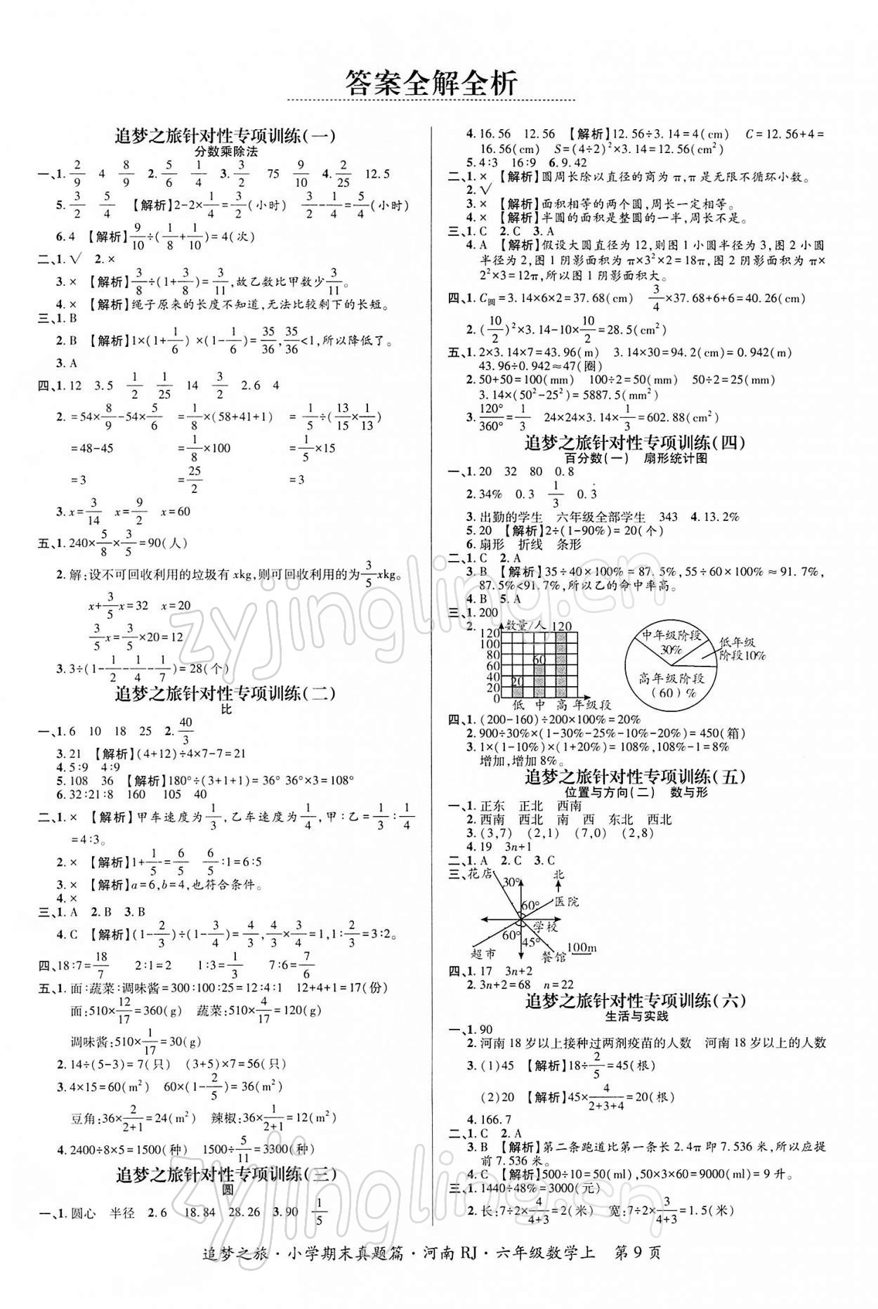 2021年追夢之旅小學(xué)期末真題篇六年級數(shù)學(xué)上冊人教版河南專版 第1頁