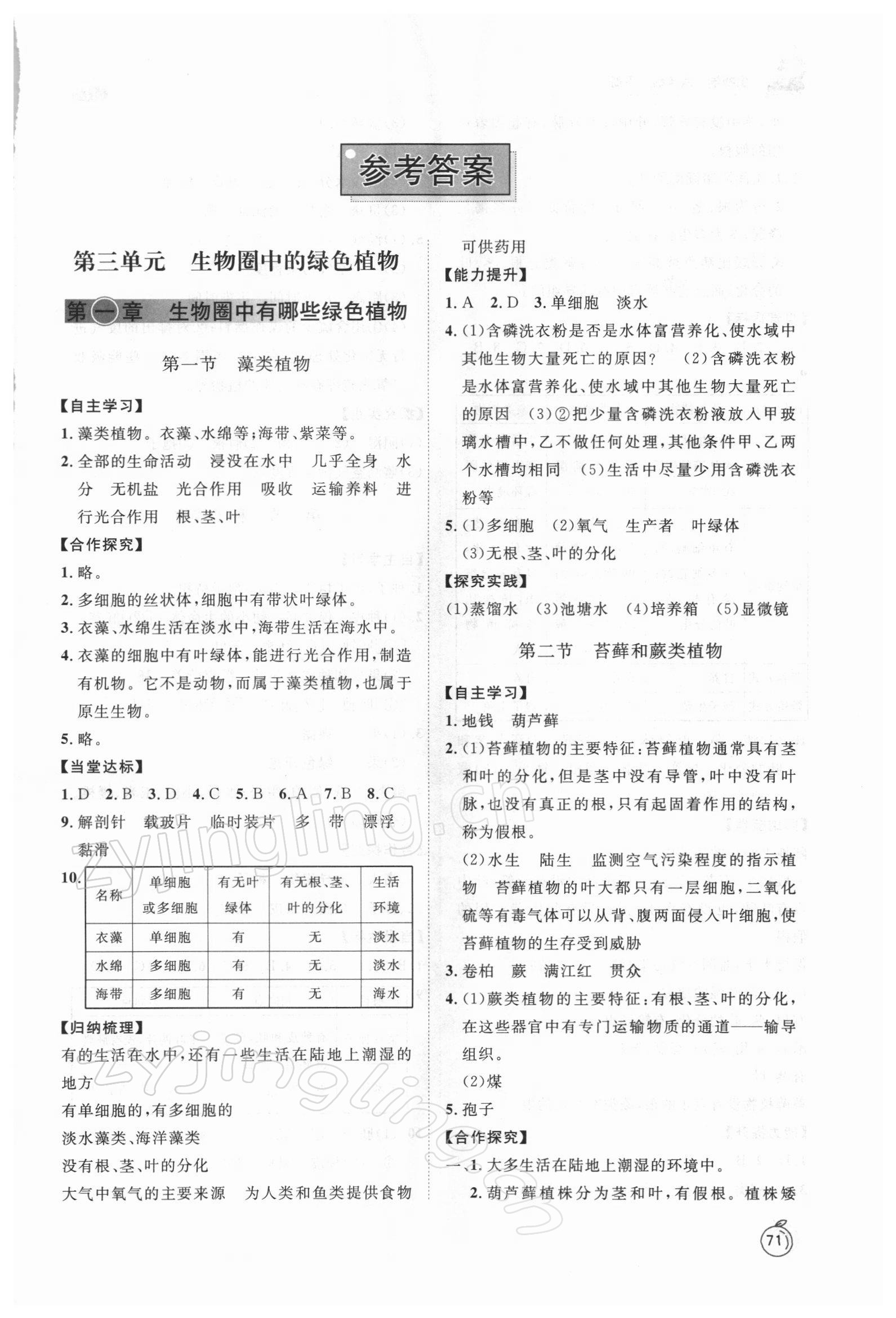 2022年初中同步練習(xí)冊(cè)六年級(jí)生物學(xué)下冊(cè)魯科版54制山東友誼出版社 參考答案第1頁(yè)