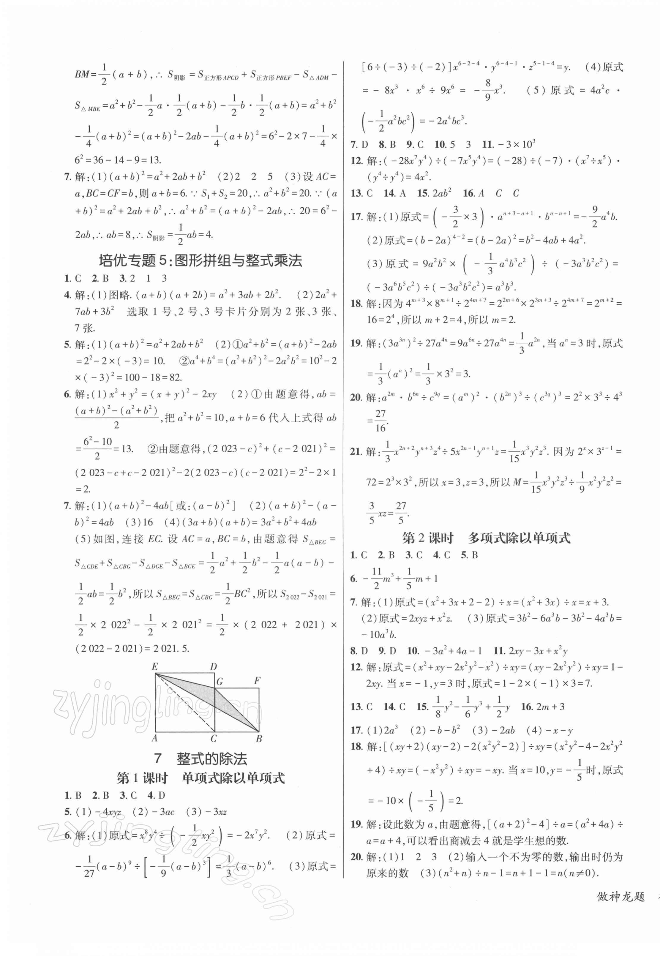 2022年同行學案學練測七年級數(shù)學下冊北師大版青島專版 參考答案第5頁