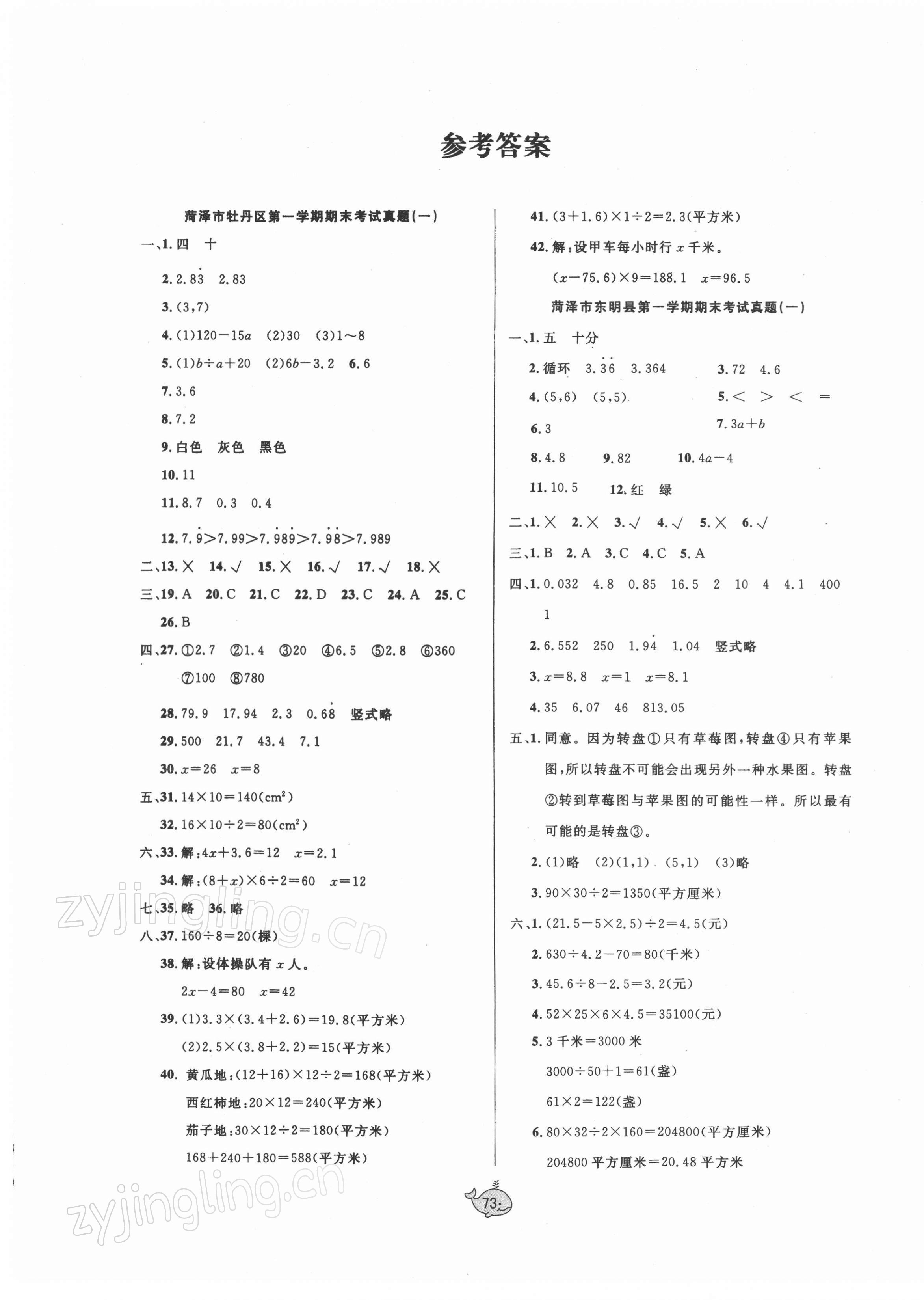 2021年菏澤真題匯編五年級(jí)數(shù)學(xué)上冊(cè)人教版 第1頁(yè)