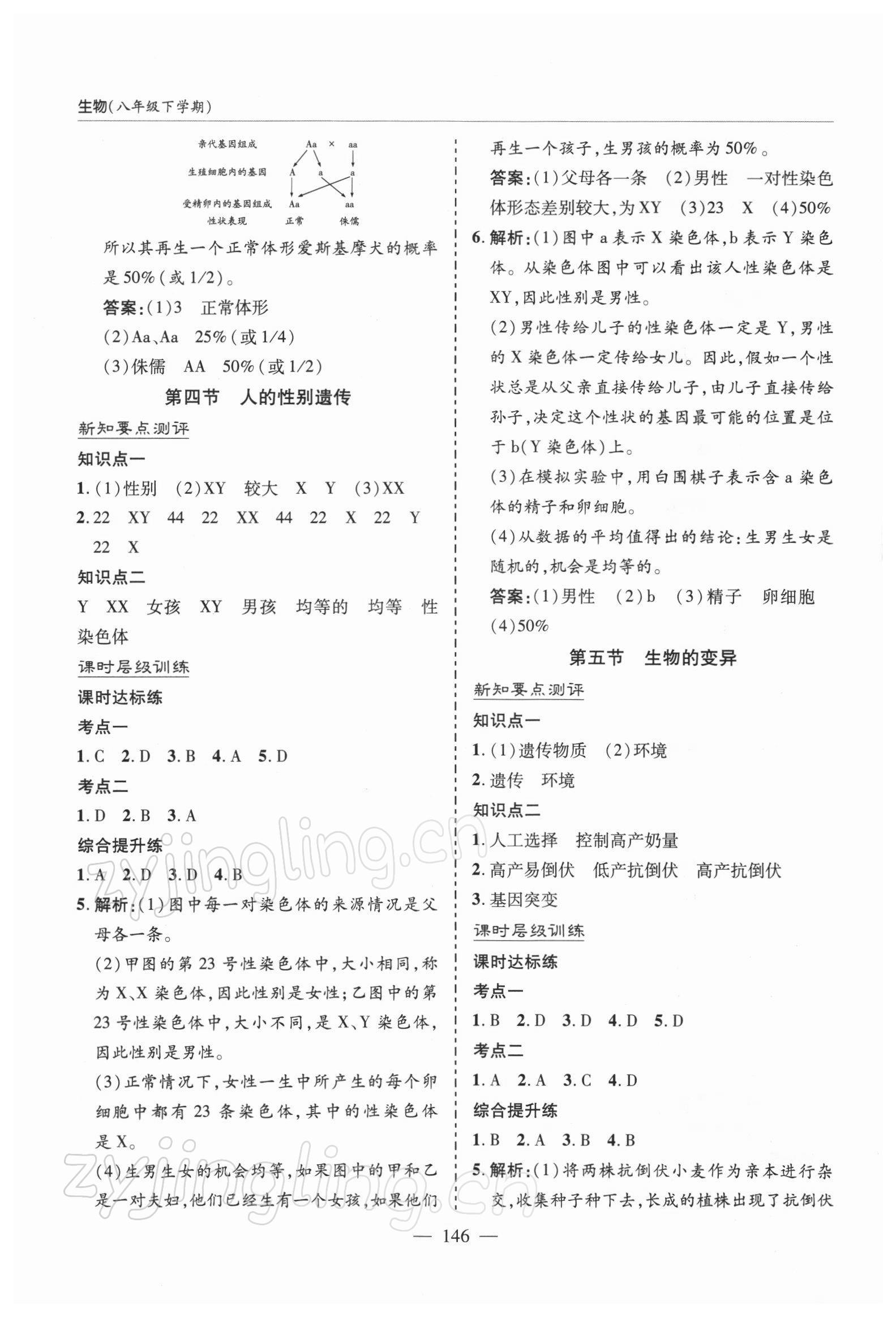 2022年新課堂學(xué)習(xí)與探究八年級(jí)生物下冊(cè)人教版 參考答案第7頁(yè)