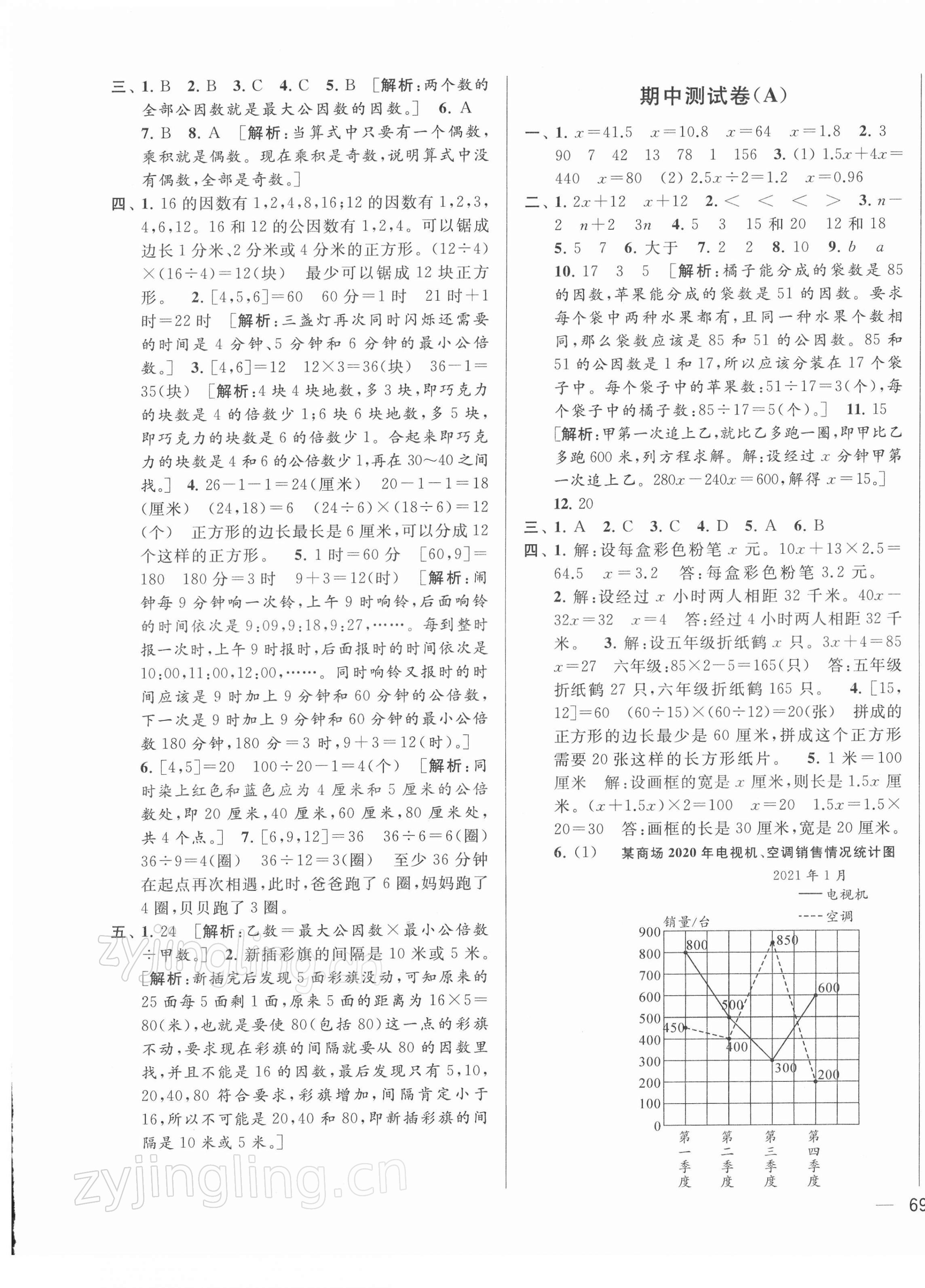 2022年亮点给力大试卷五年级数学下册苏教版 参考答案第5页