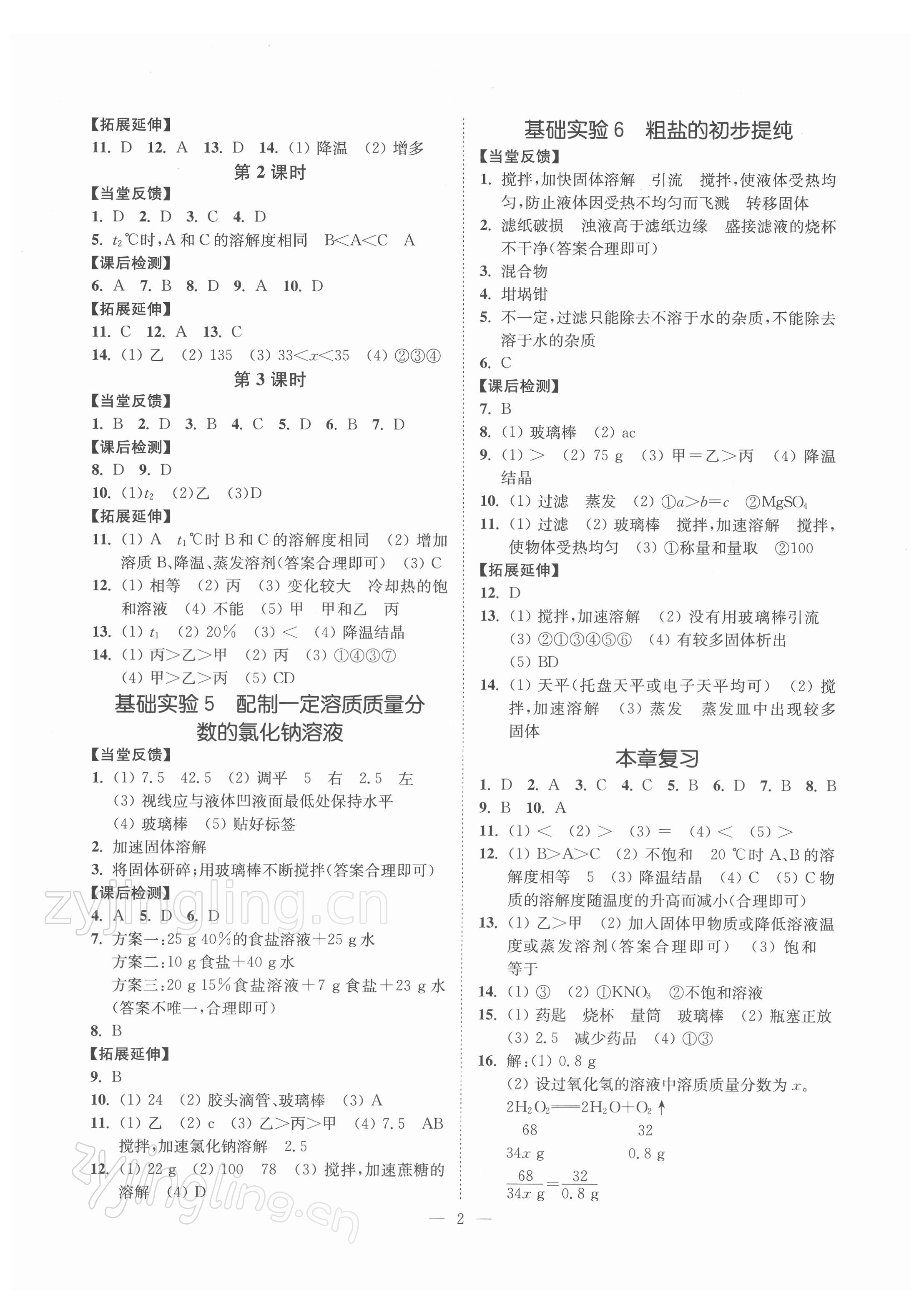 2022年南通小題課時(shí)提優(yōu)作業(yè)本九年級(jí)化學(xué)下冊(cè)滬教版 參考答案第2頁(yè)