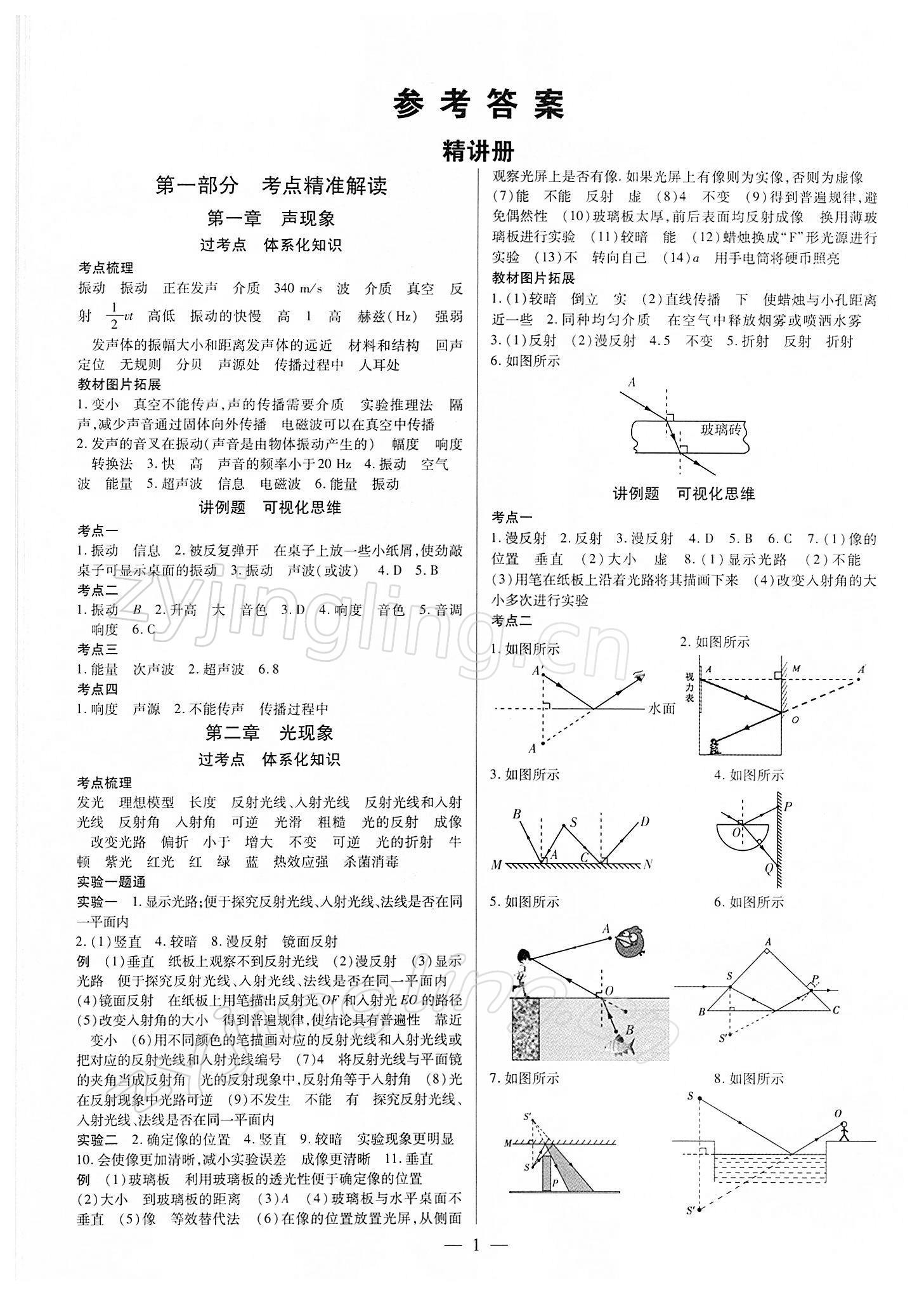 2022年鼎成中考精准提分物理河南专版 参考答案第1页