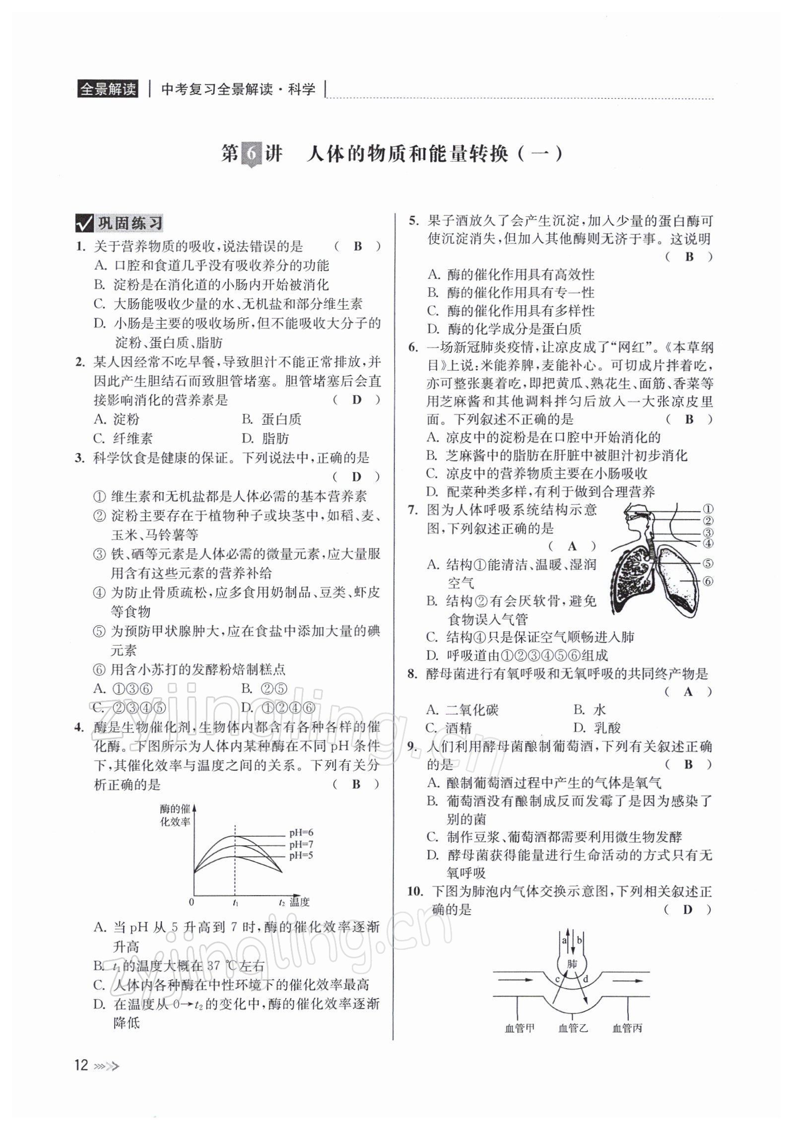 2022年中考復(fù)習(xí)全景解讀九年級(jí)科學(xué)浙教版 參考答案第44頁(yè)