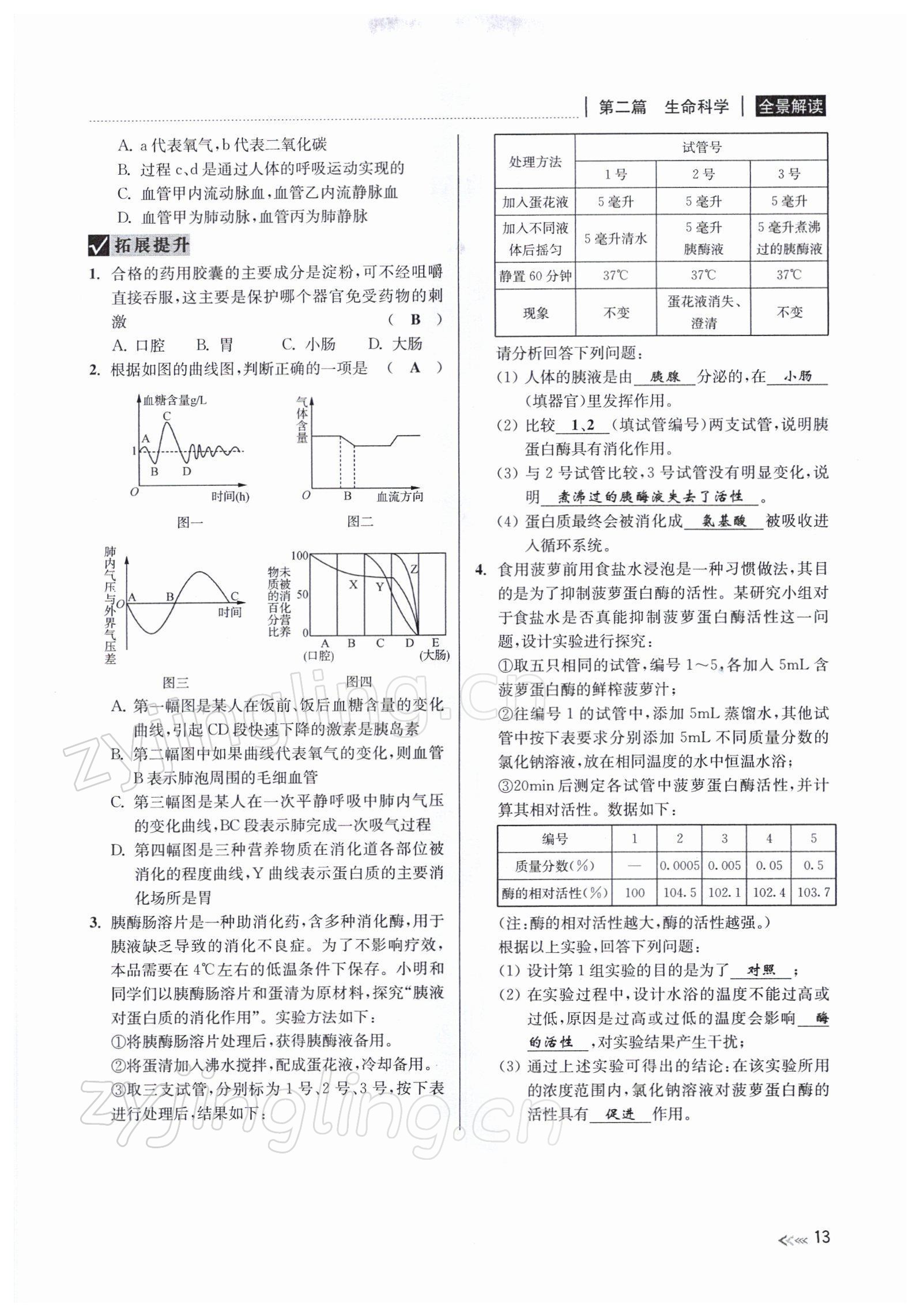 2022年中考復(fù)習(xí)全景解讀九年級(jí)科學(xué)浙教版 參考答案第48頁