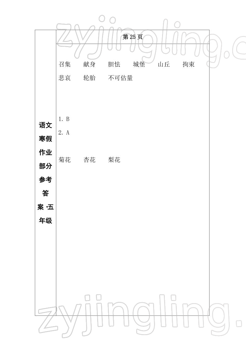 2022年寒假作业长春出版社五年级语文 参考答案第13页