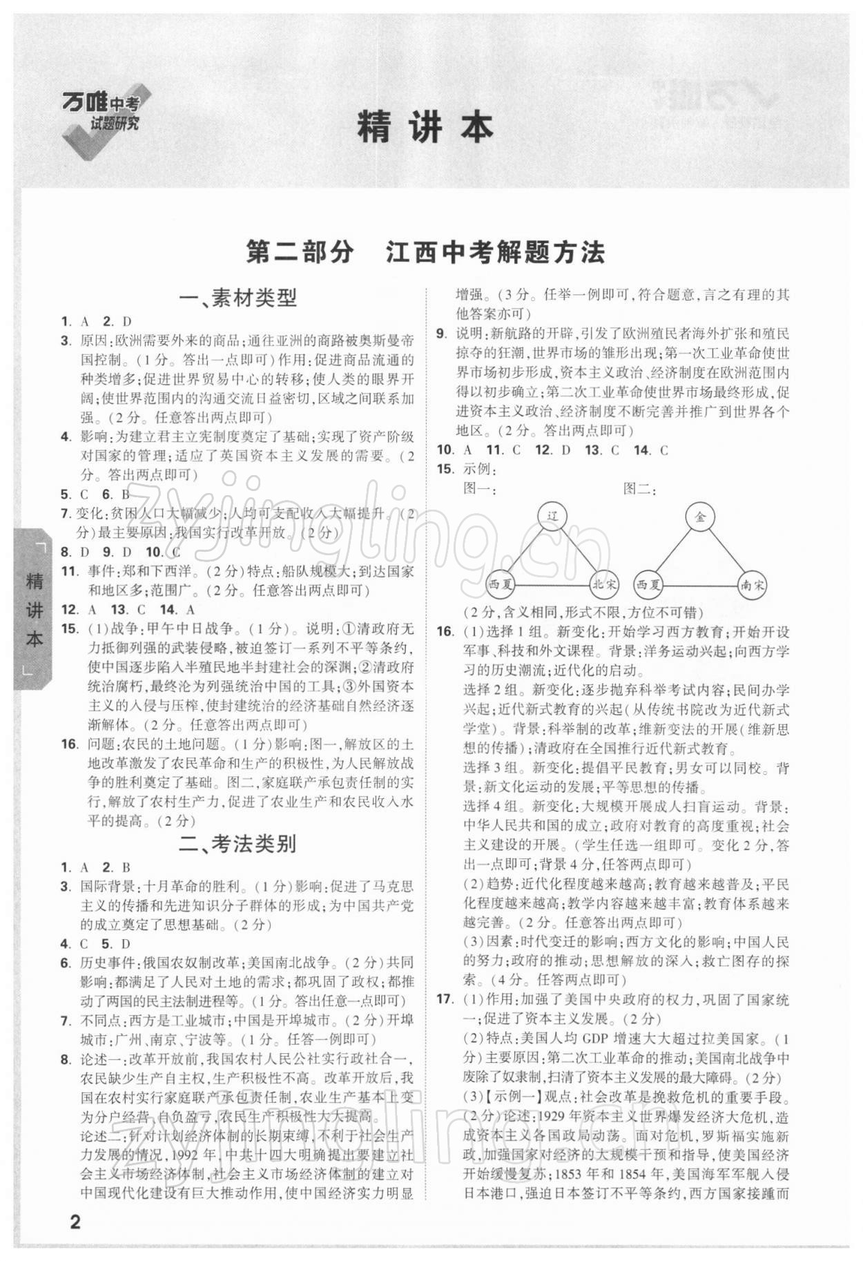 2022年萬(wàn)唯中考試題研究歷史江西專版 參考答案第1頁(yè)