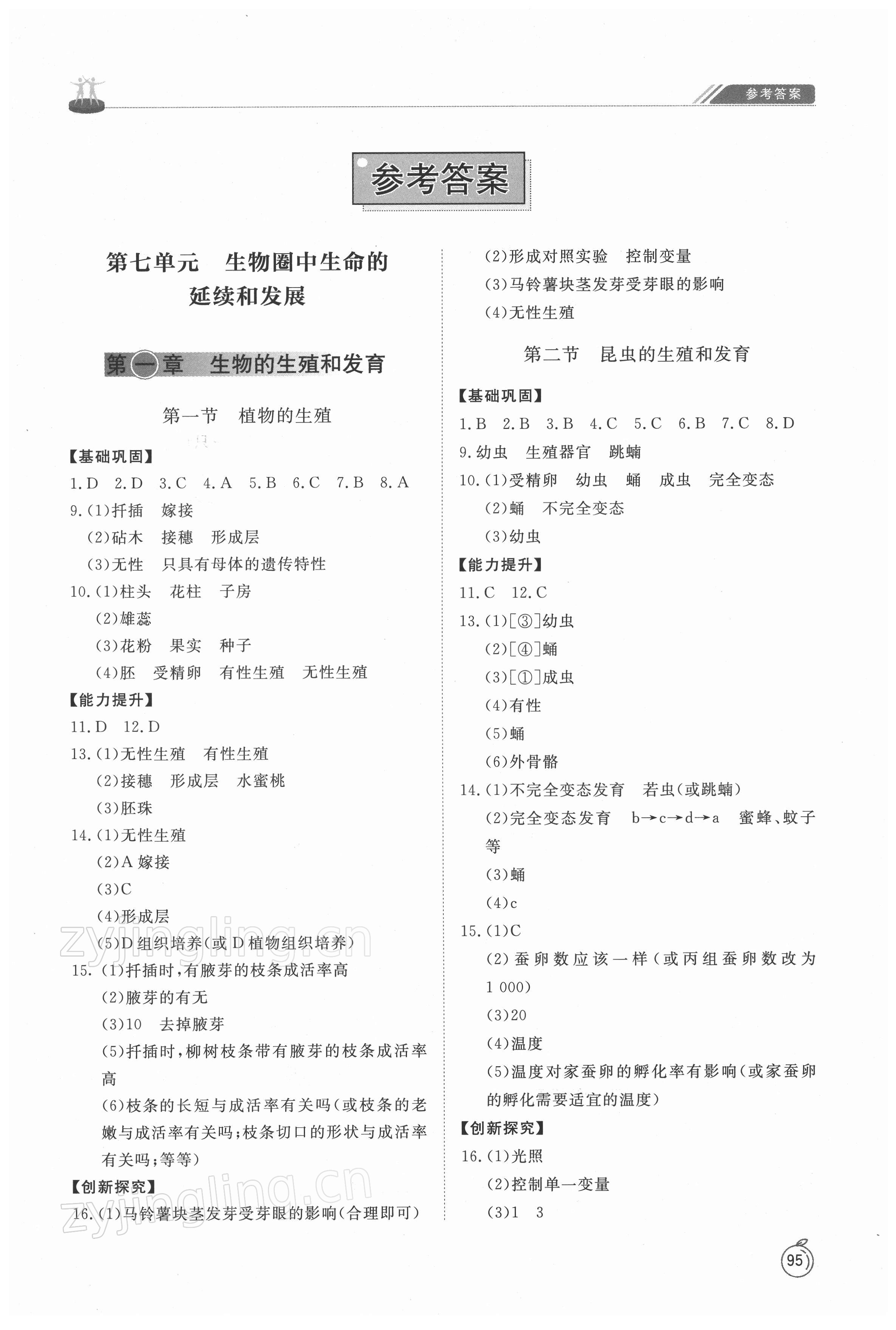 2022年同步練習(xí)冊山東友誼出版社八年級生物下冊人教版 第1頁