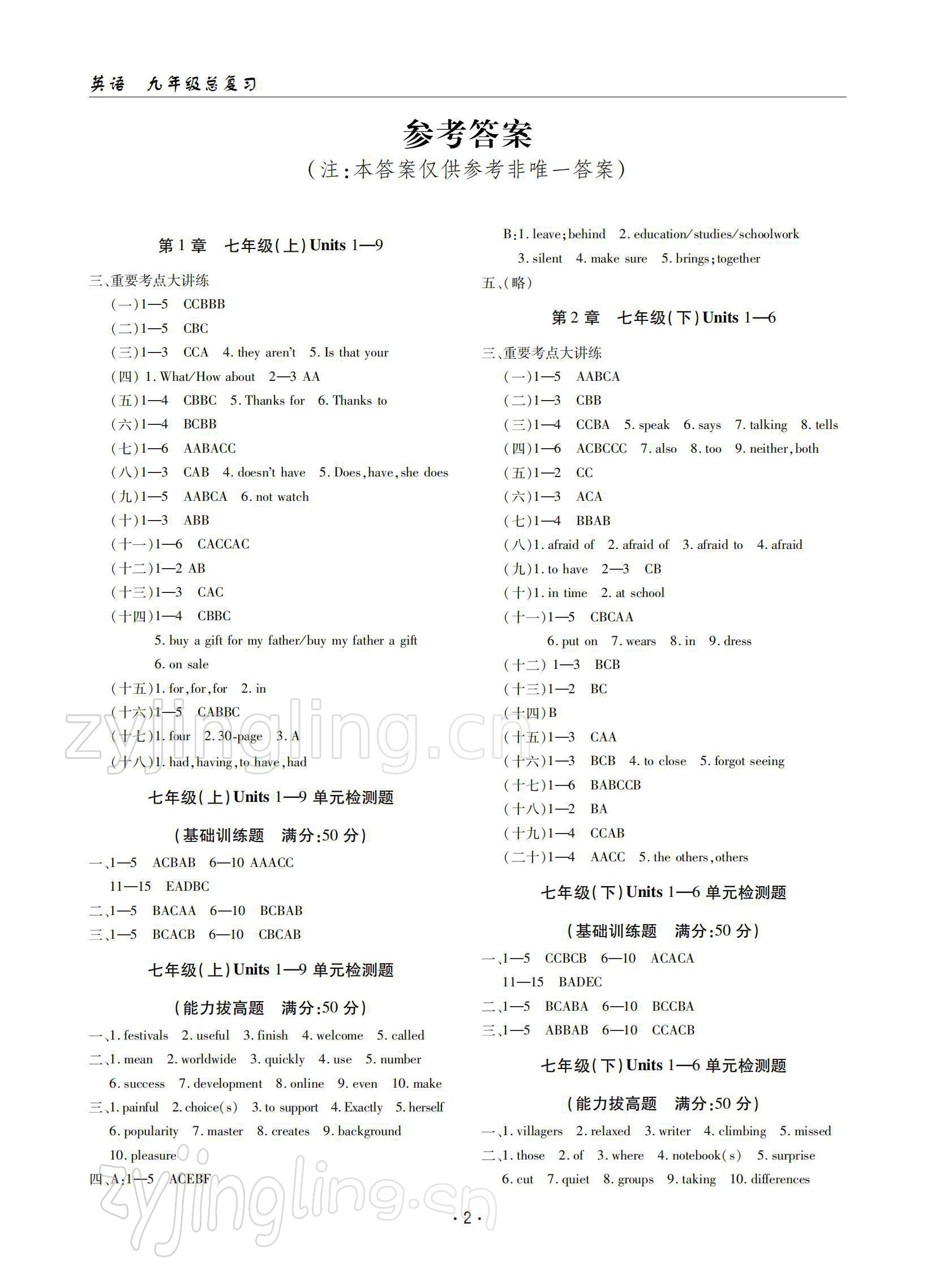 2022年文科愛好者中考總復習英語31~32期 參考答案第1頁