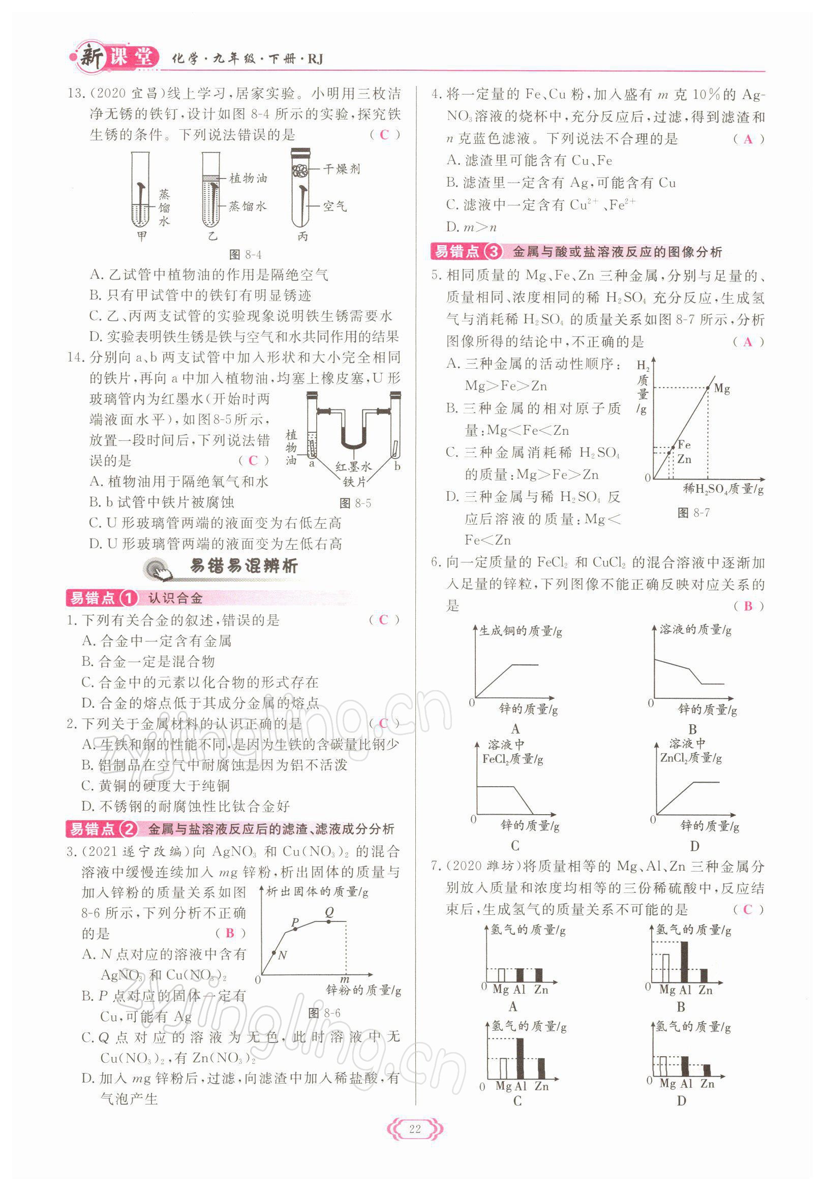 2022年启航新课堂九年级化学下册人教版 参考答案第22页