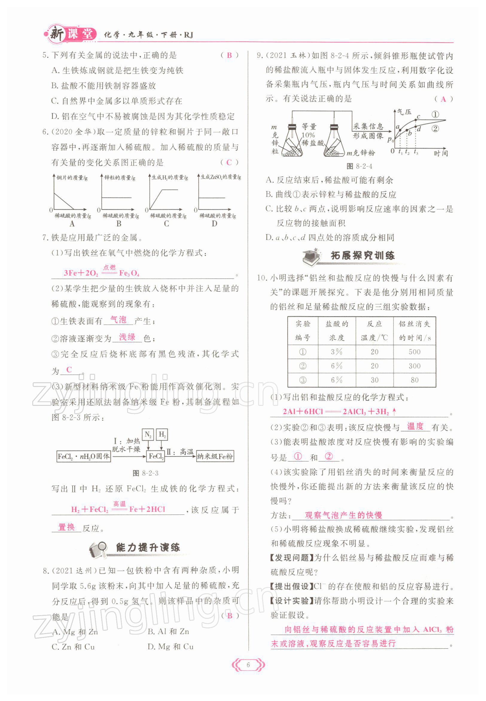 2022年啟航新課堂九年級化學(xué)下冊人教版 參考答案第6頁