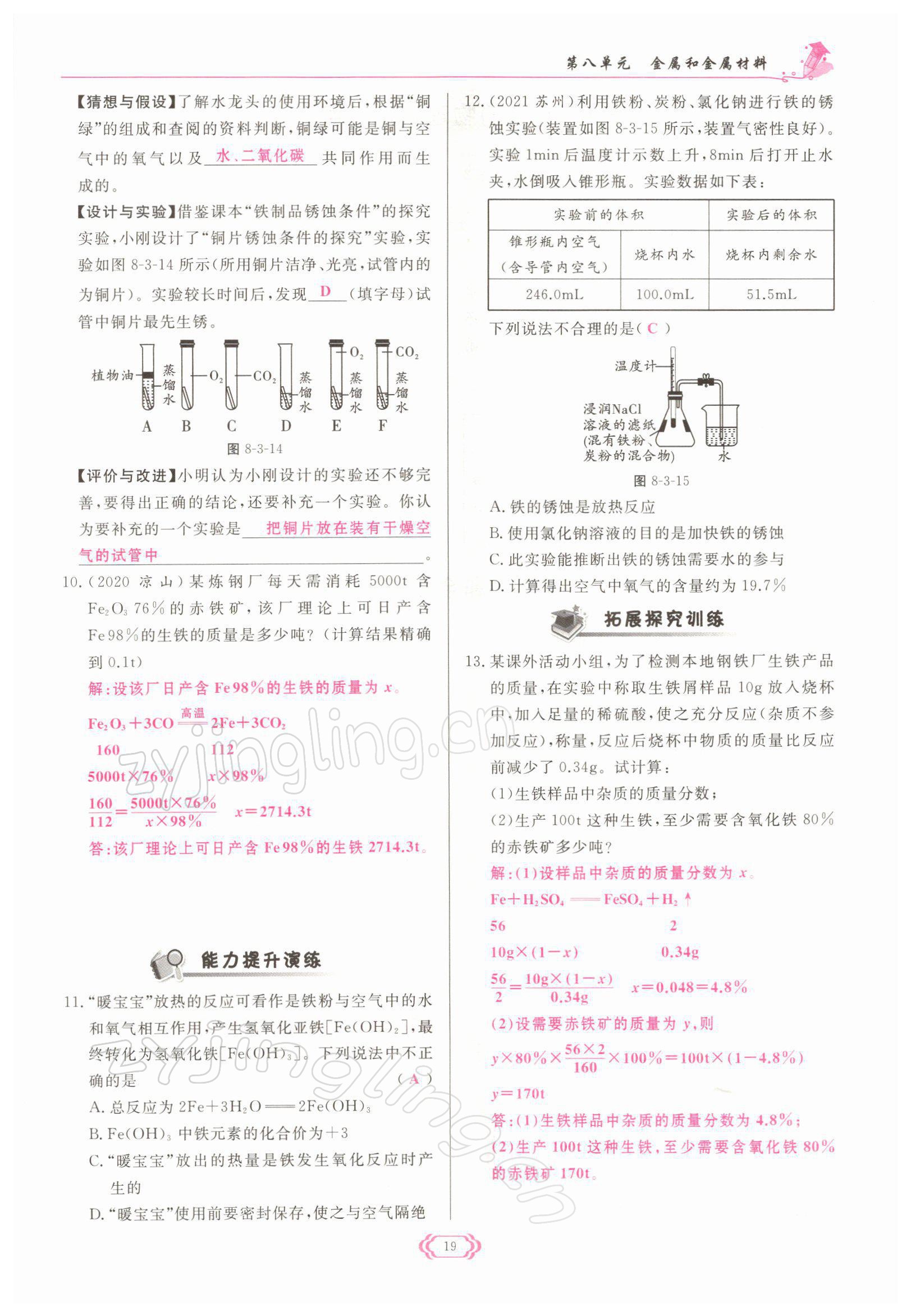 2022年启航新课堂九年级化学下册人教版 参考答案第19页