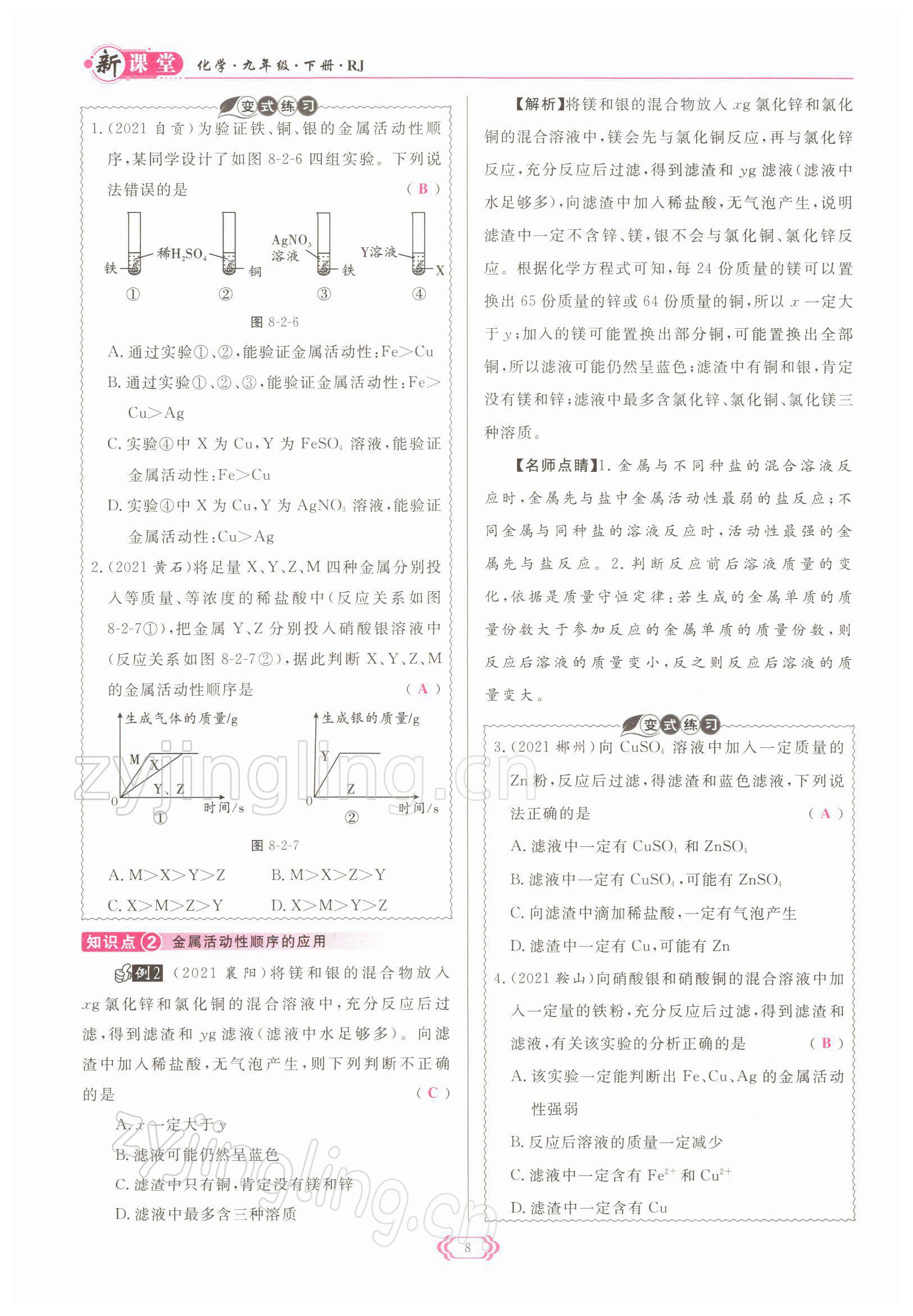 2022年启航新课堂九年级化学下册人教版 参考答案第8页