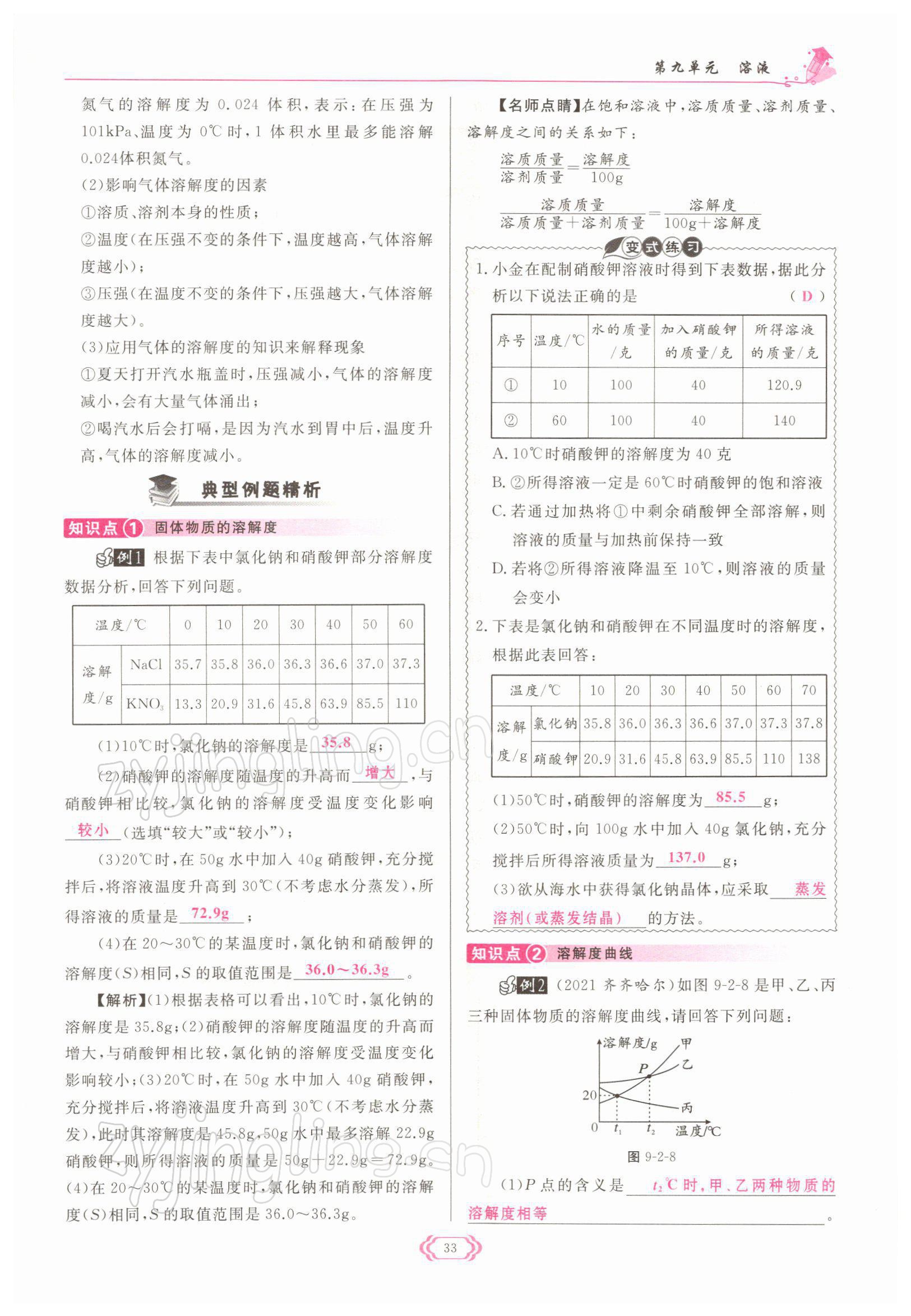 2022年启航新课堂九年级化学下册人教版 参考答案第33页