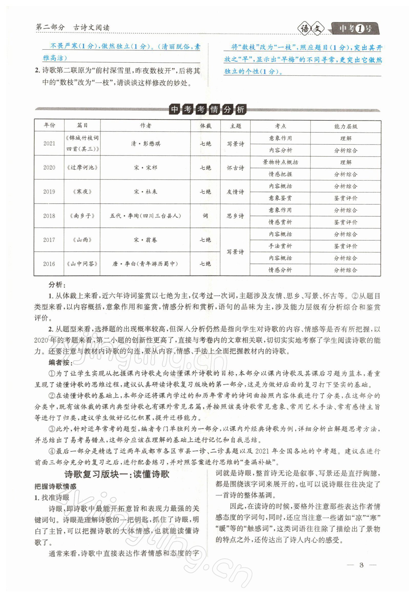 2022年中考1號語文 參考答案第3頁