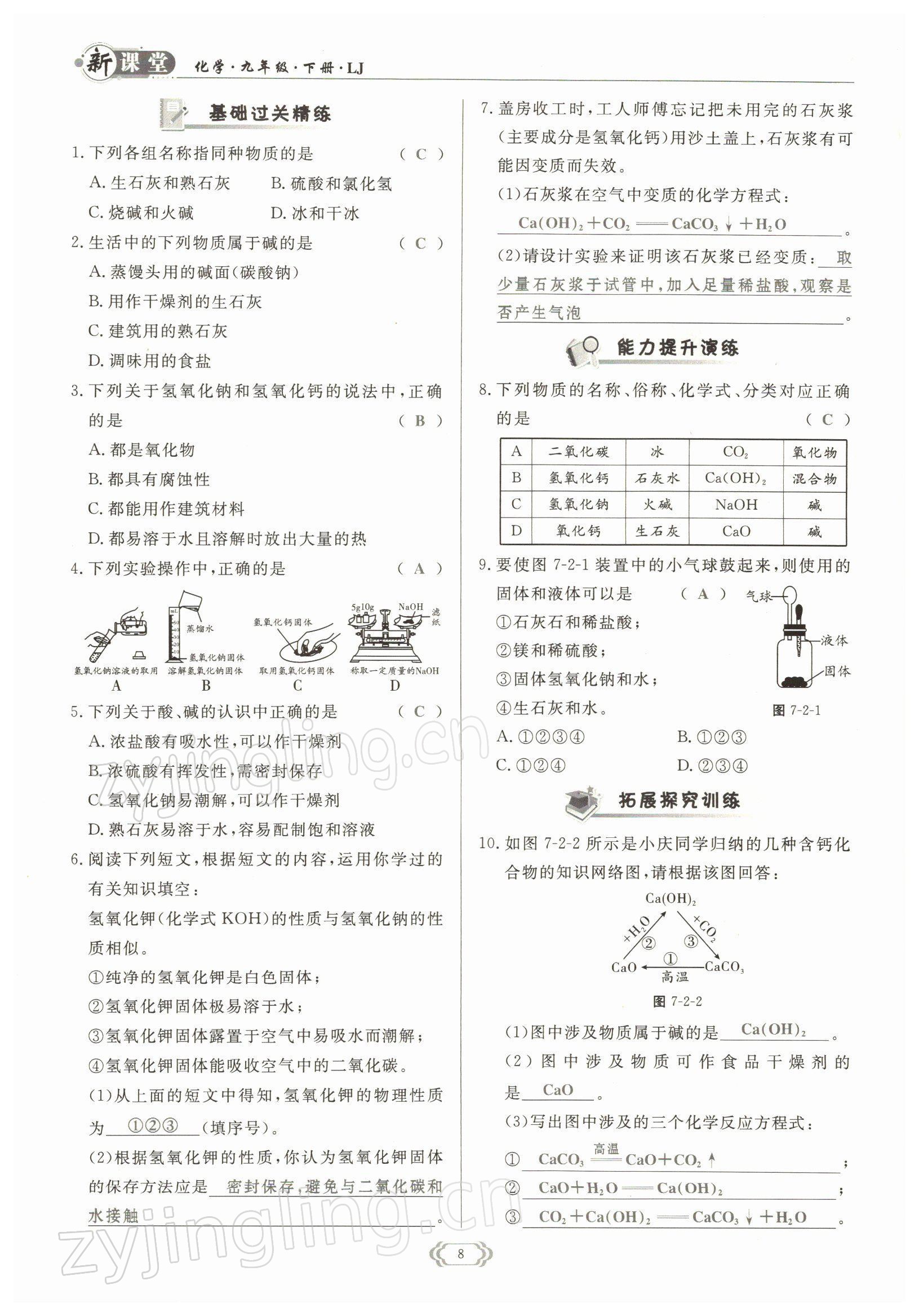 2022年啟航新課堂九年級化學(xué)下冊魯教版 參考答案第8頁