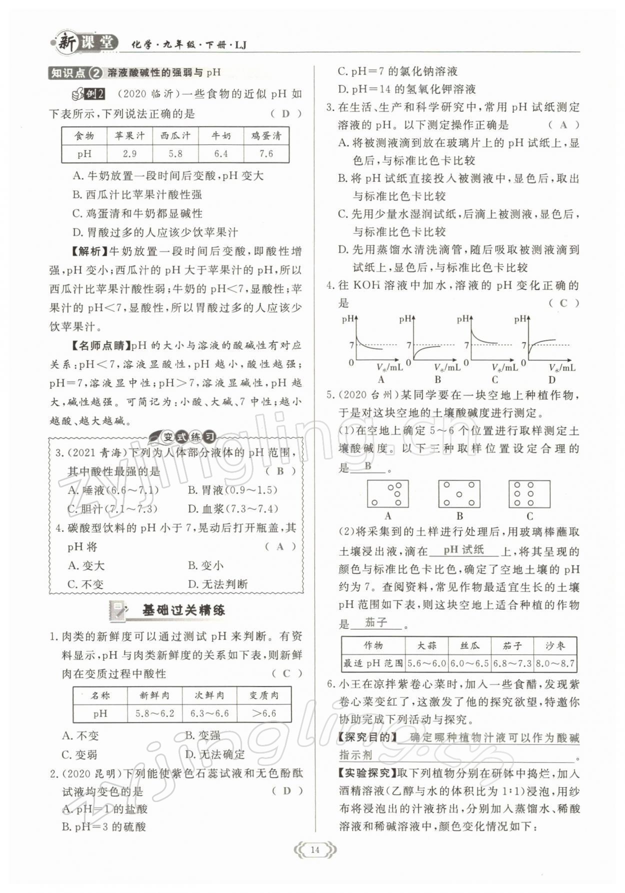 2022年啟航新課堂九年級化學下冊魯教版 參考答案第14頁