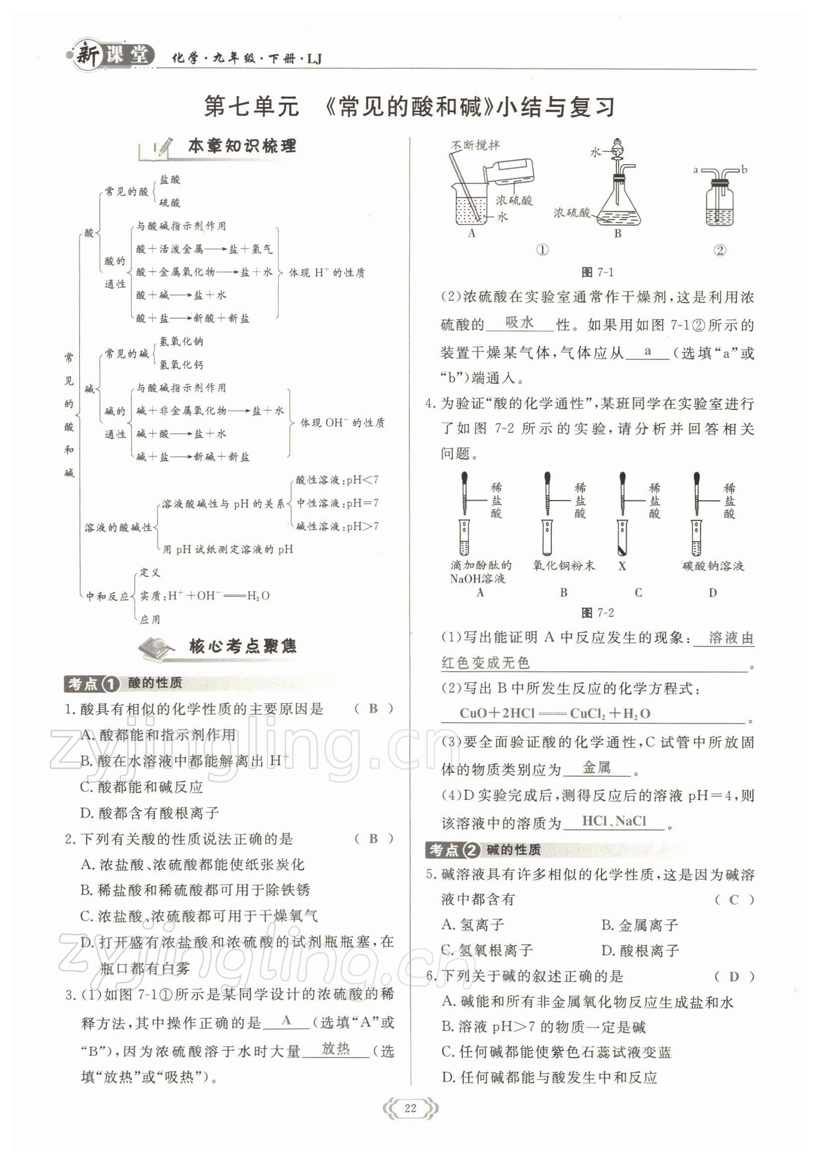 2022年啟航新課堂九年級化學(xué)下冊魯教版 參考答案第22頁