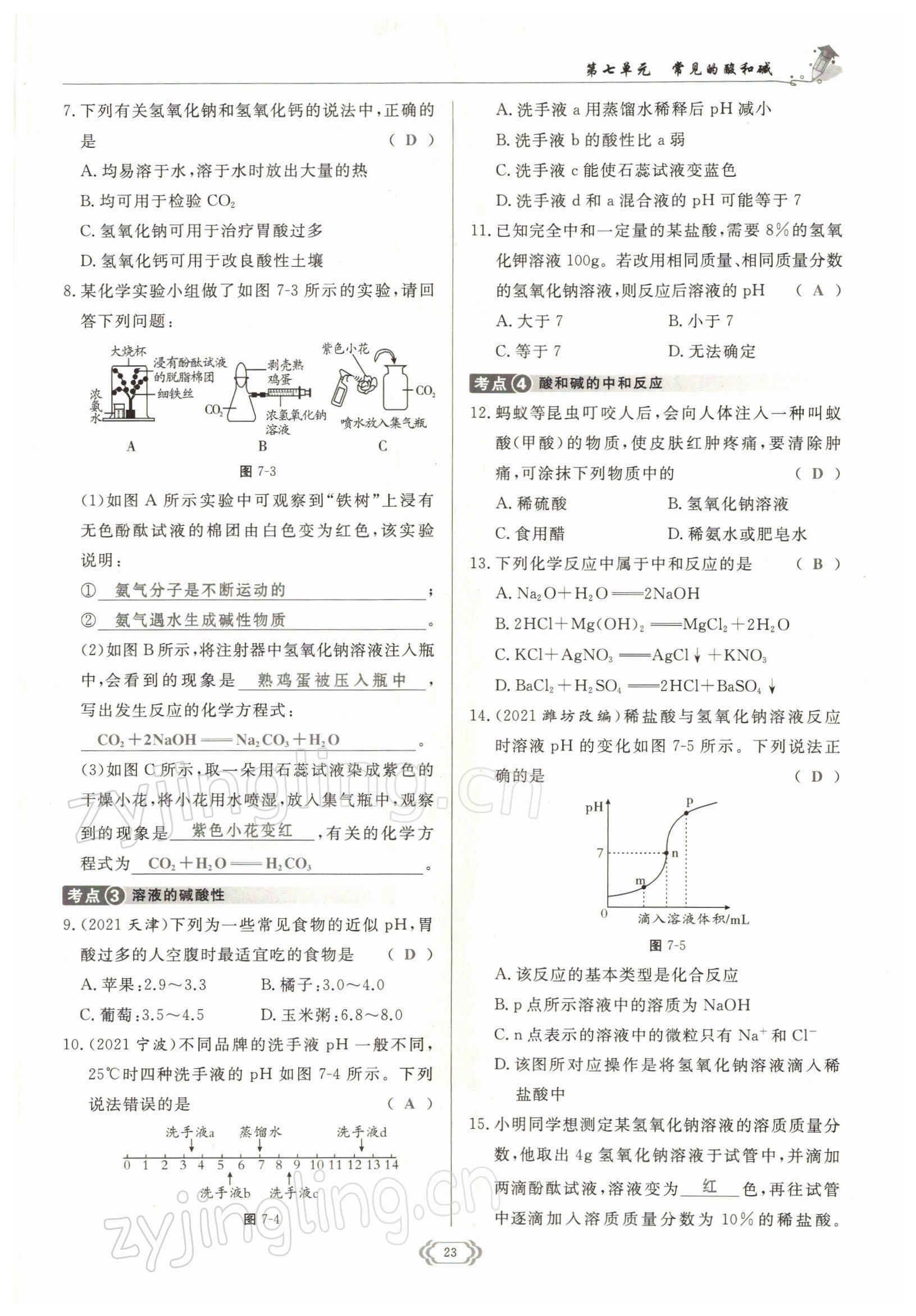 2022年啟航新課堂九年級化學下冊魯教版 參考答案第23頁