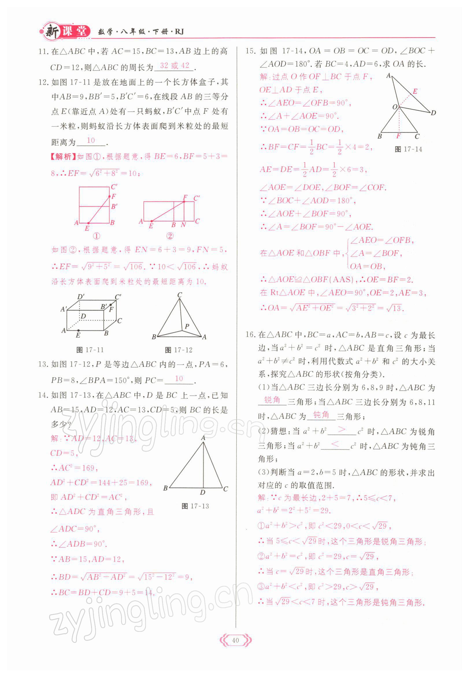 2022年启航新课堂八年级数学下册人教版 参考答案第40页