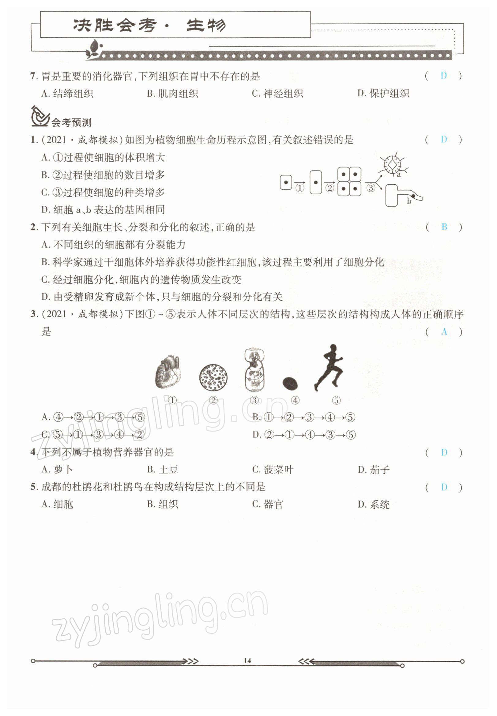 2022年決勝會(huì)考生物北師大版 參考答案第14頁