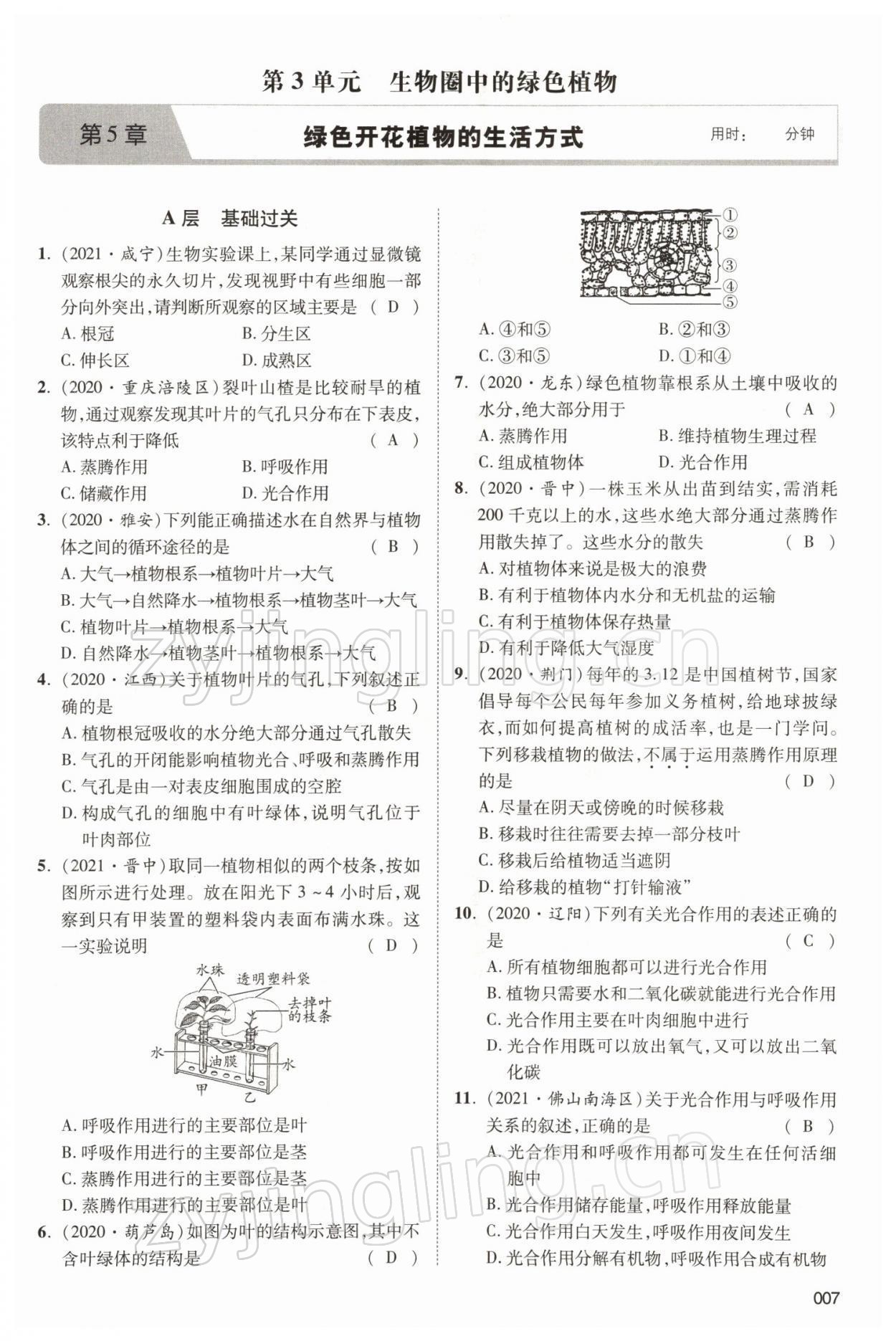 2022年中考状元生物北师大版 参考答案第7页