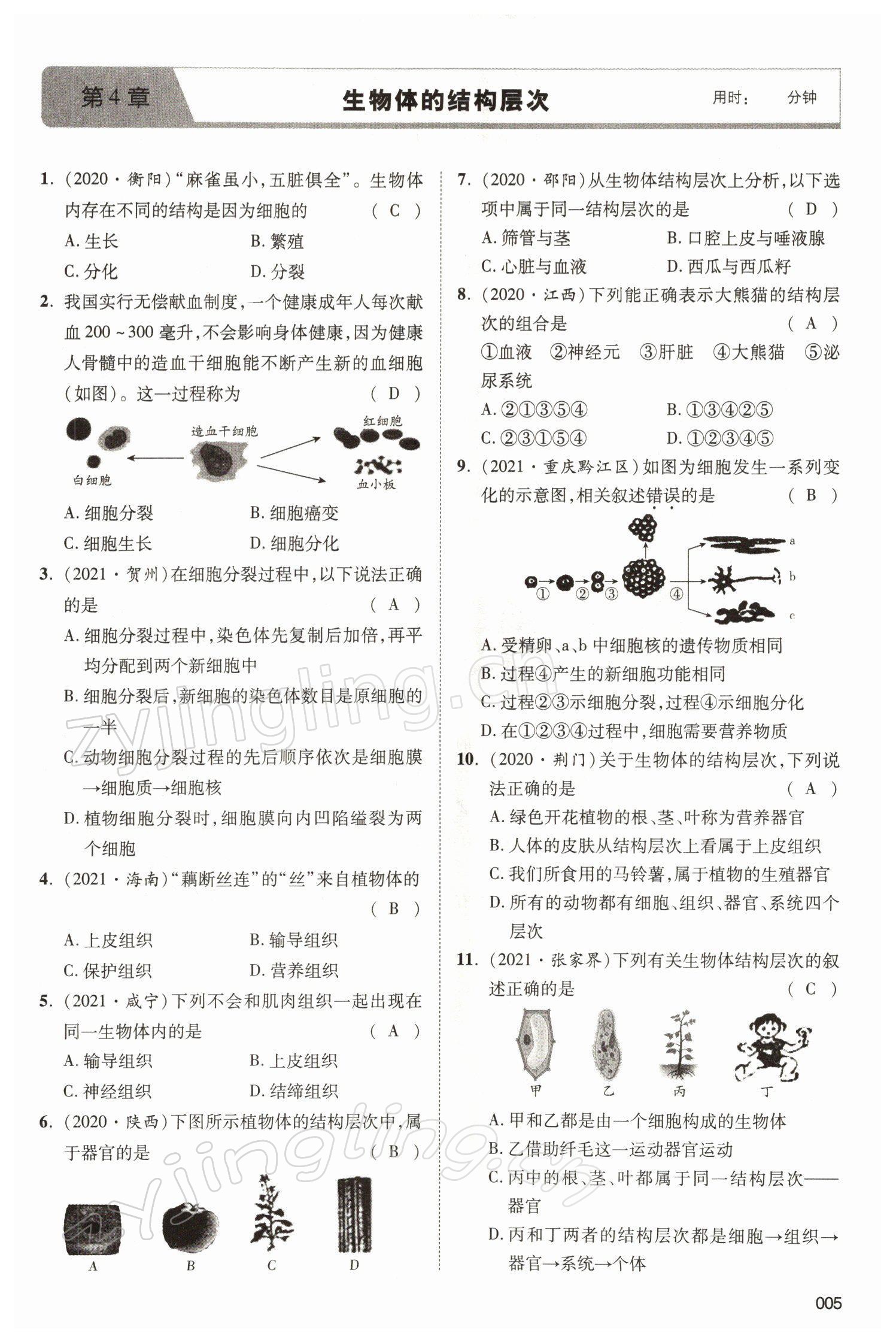 2022年中考狀元生物北師大版 參考答案第5頁