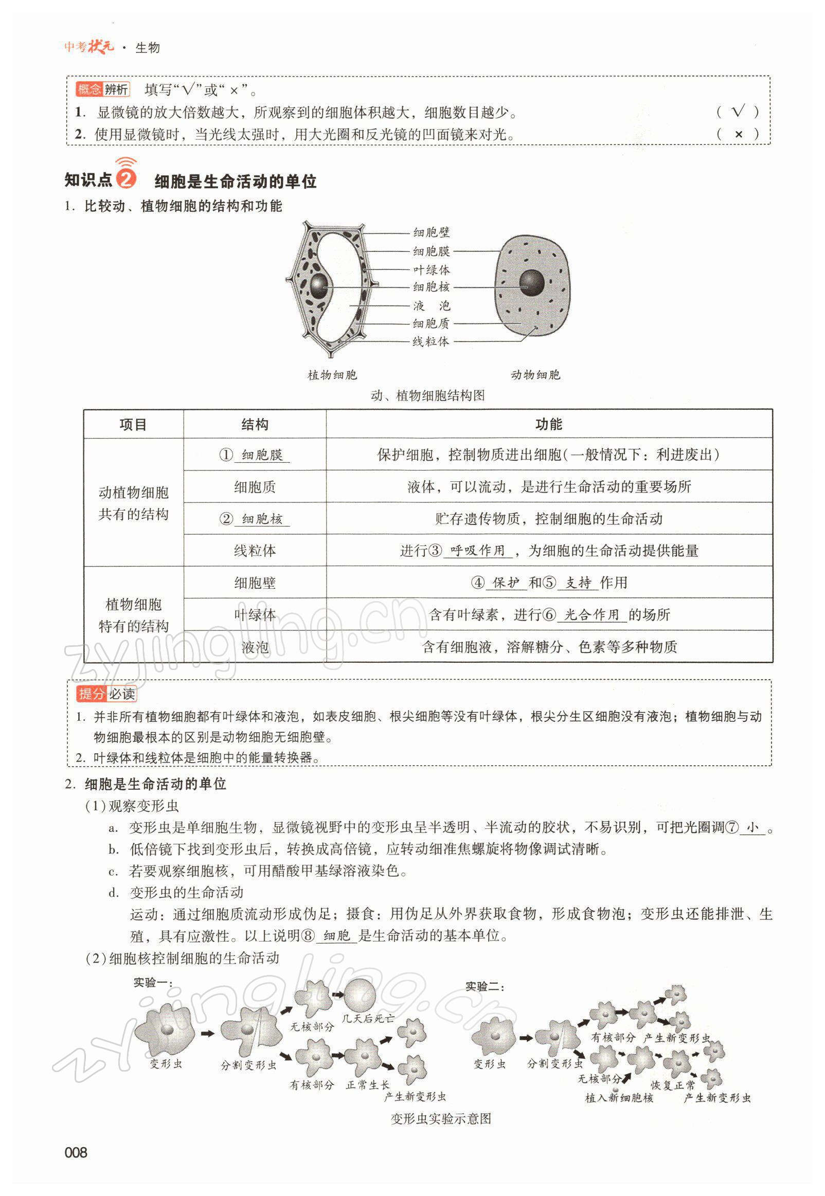 2022年中考狀元生物北師大版 參考答案第8頁