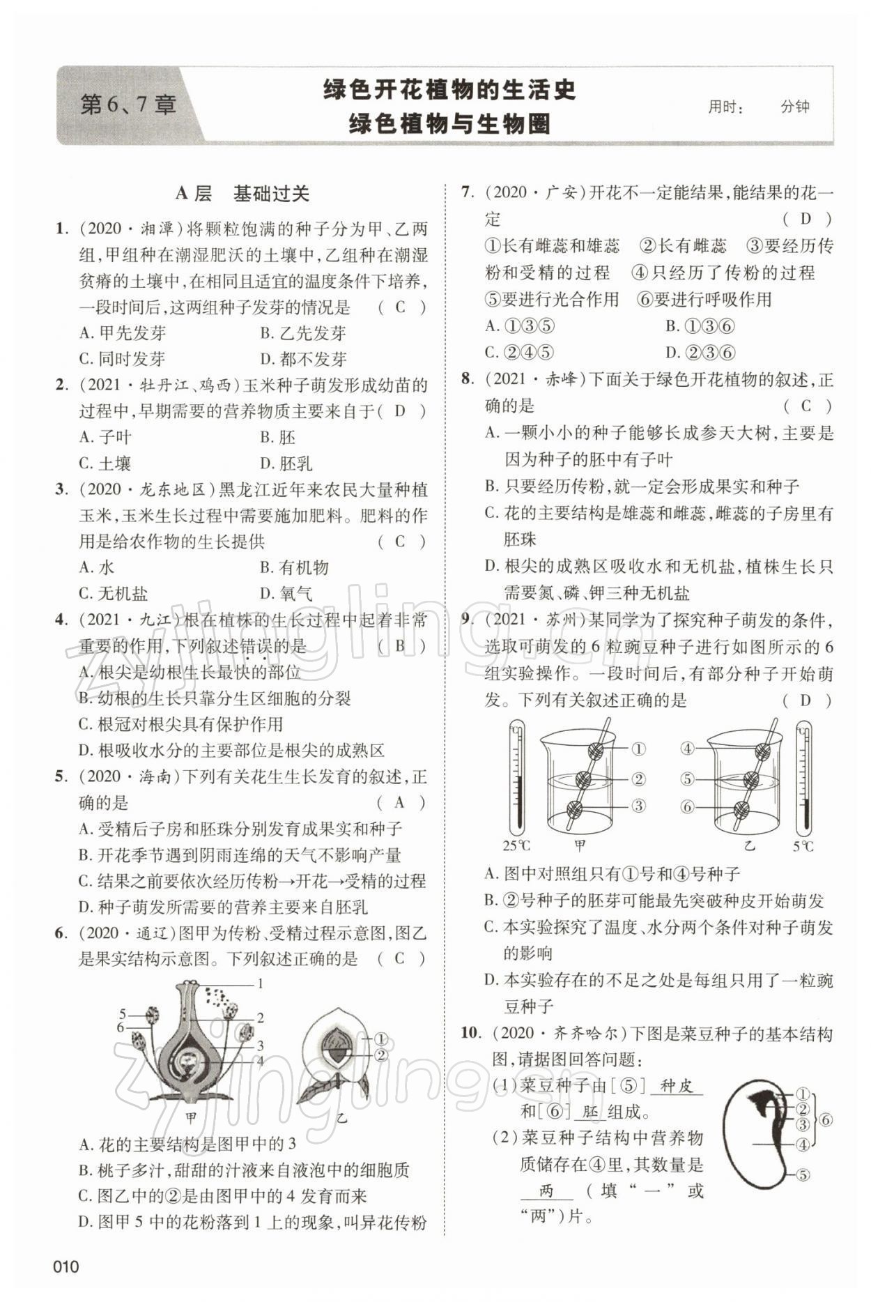 2022年中考狀元生物北師大版 參考答案第10頁