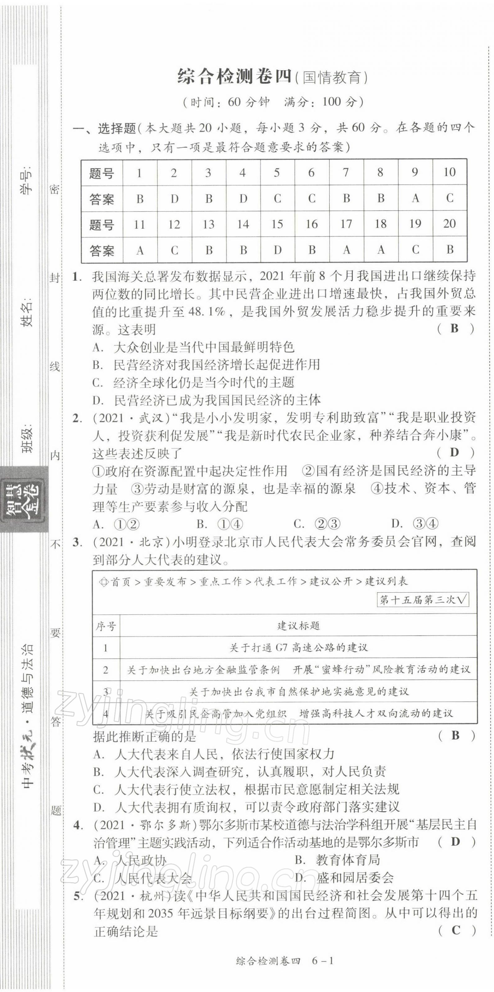 2022年中考狀元道德與法治 參考答案第54頁