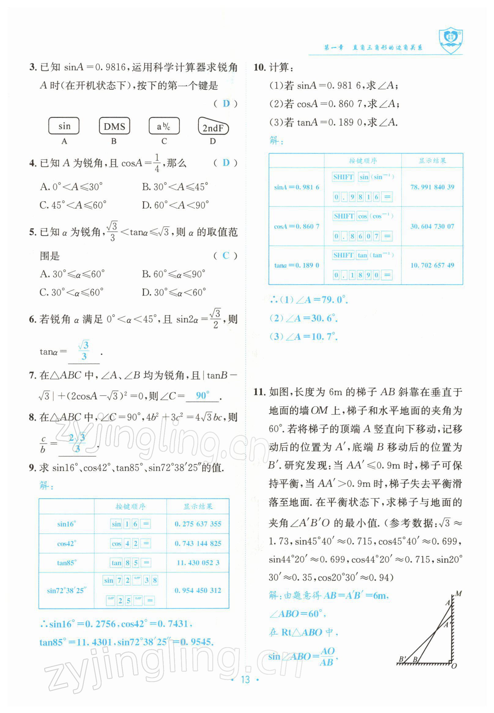 2022年指南針導(dǎo)學(xué)探究九年級數(shù)學(xué)下冊北師大版 參考答案第13頁