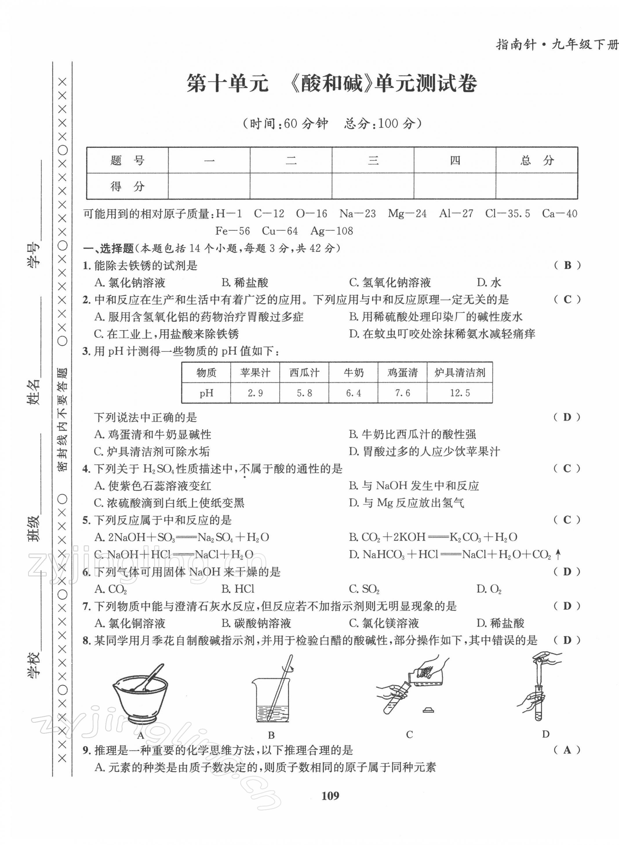 2022年指南針導(dǎo)學(xué)探究九年級(jí)化學(xué)下冊(cè)人教版 第9頁(yè)