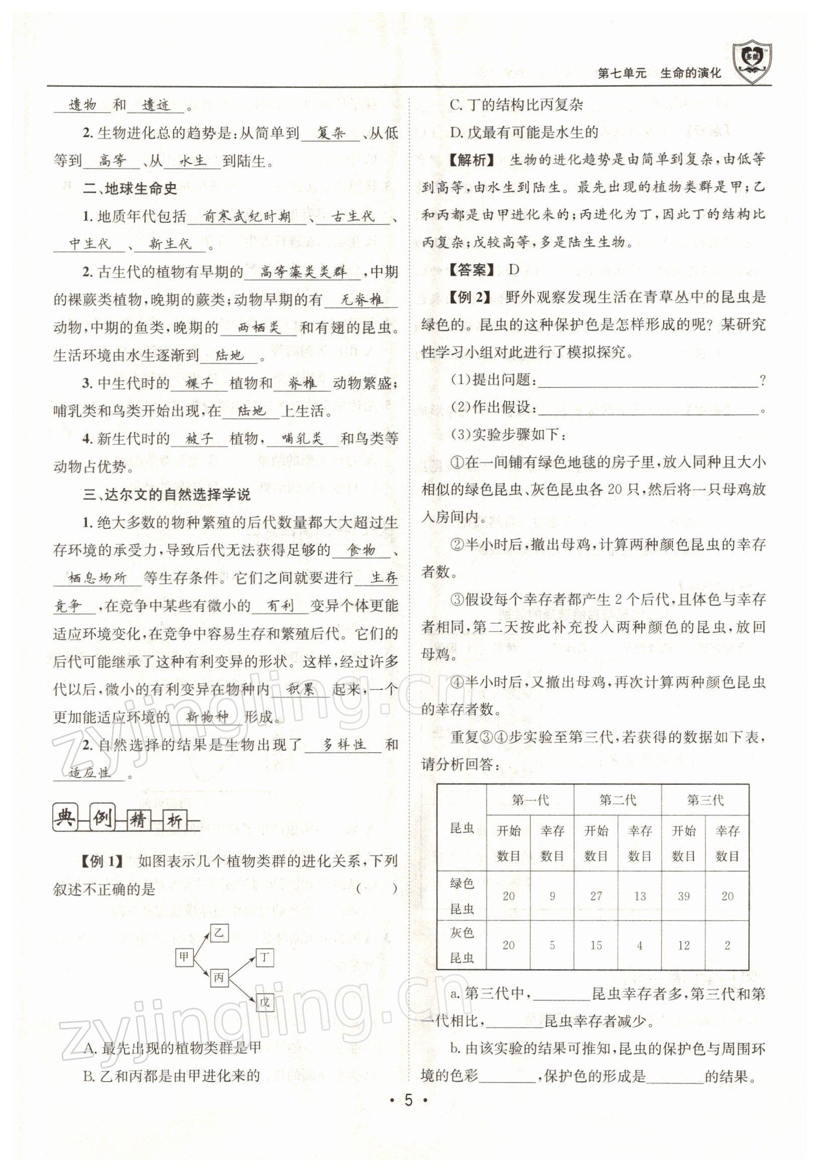 2022年指南針導(dǎo)學(xué)探究八年級生物下冊北師大版 參考答案第5頁