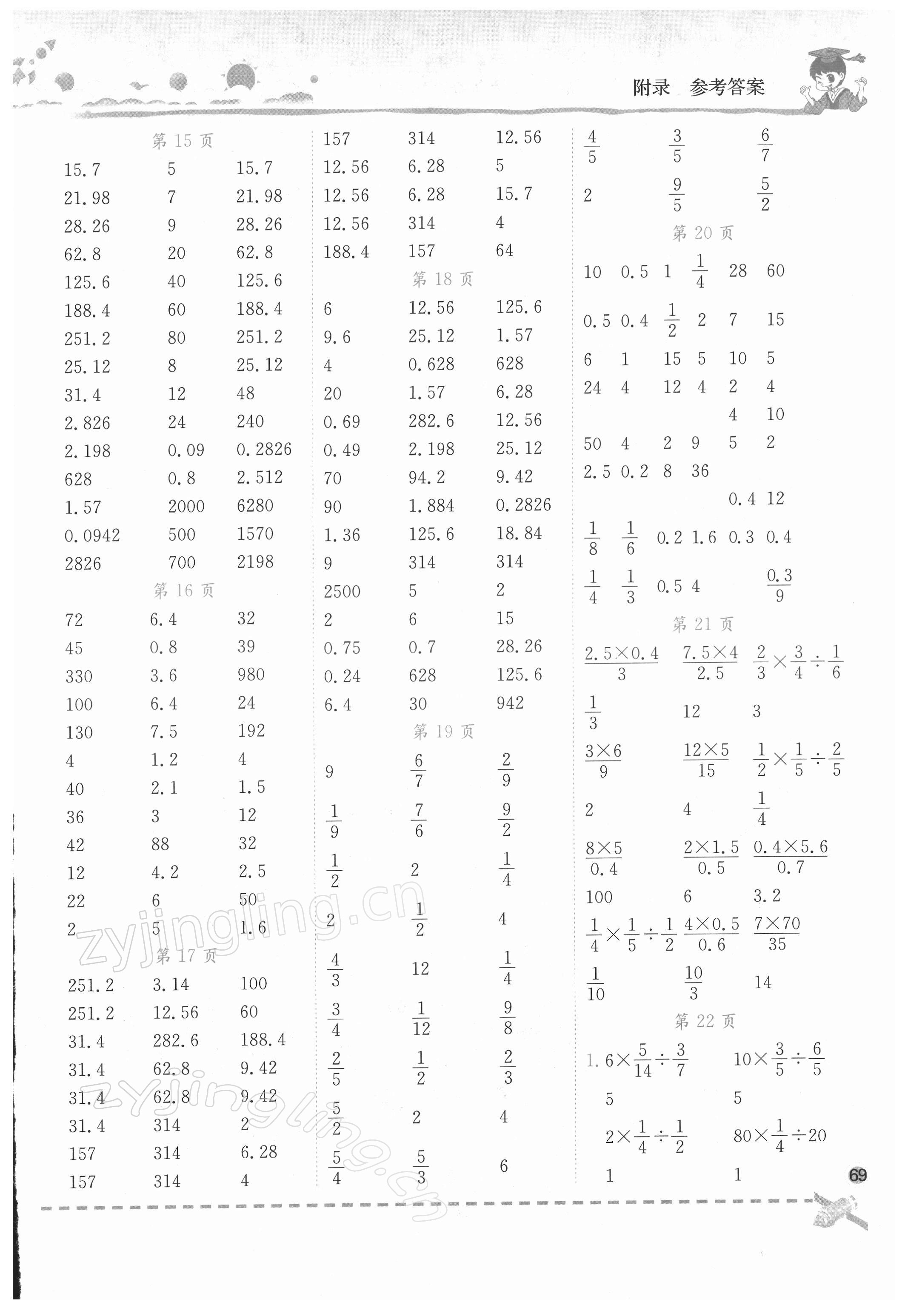 2022年黄冈小状元口算速算练习册六年级数学下册人教版 第3页