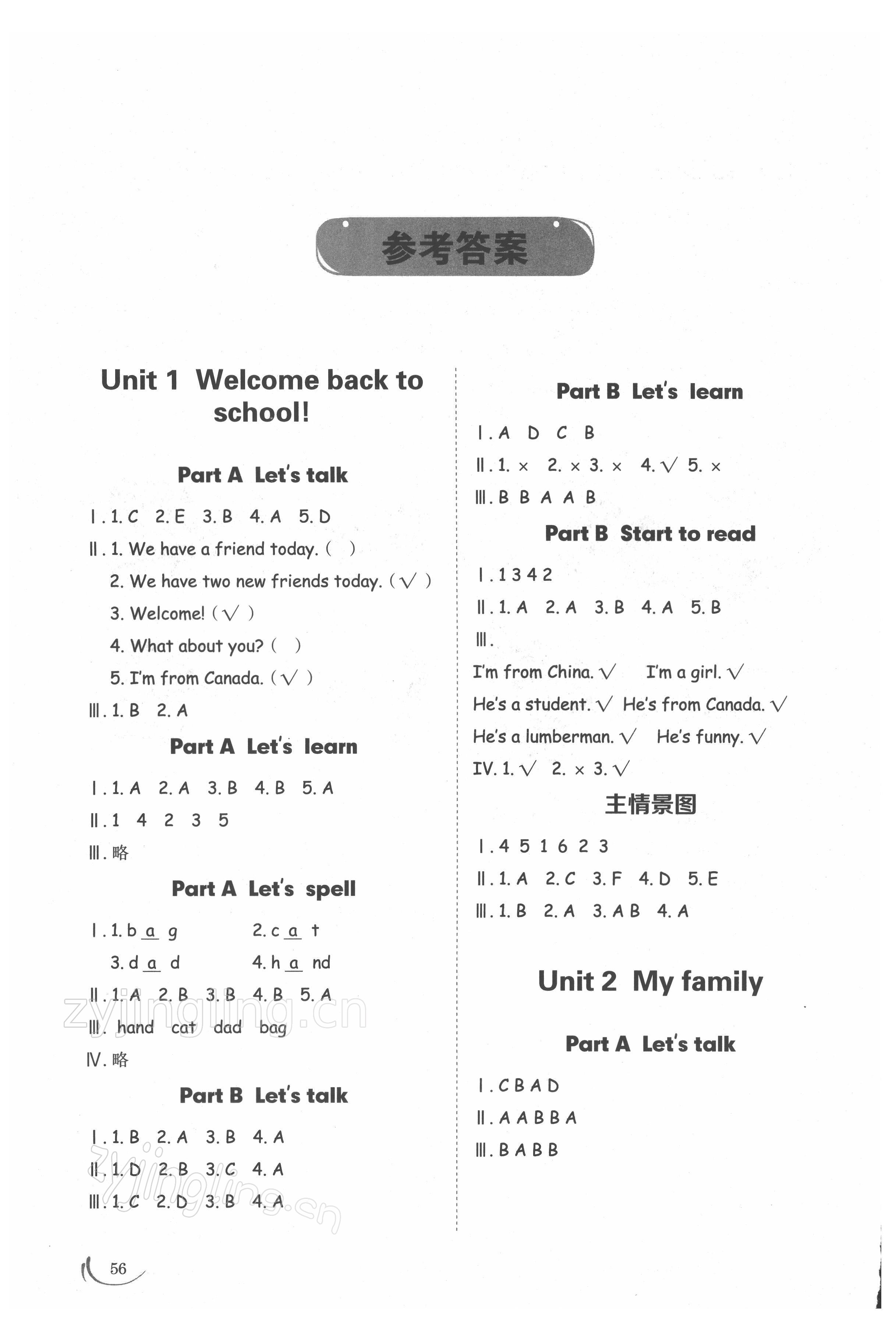 2022年小學同步練習冊三年級英語下冊人教版山東科學技術出版社 參考答案第1頁