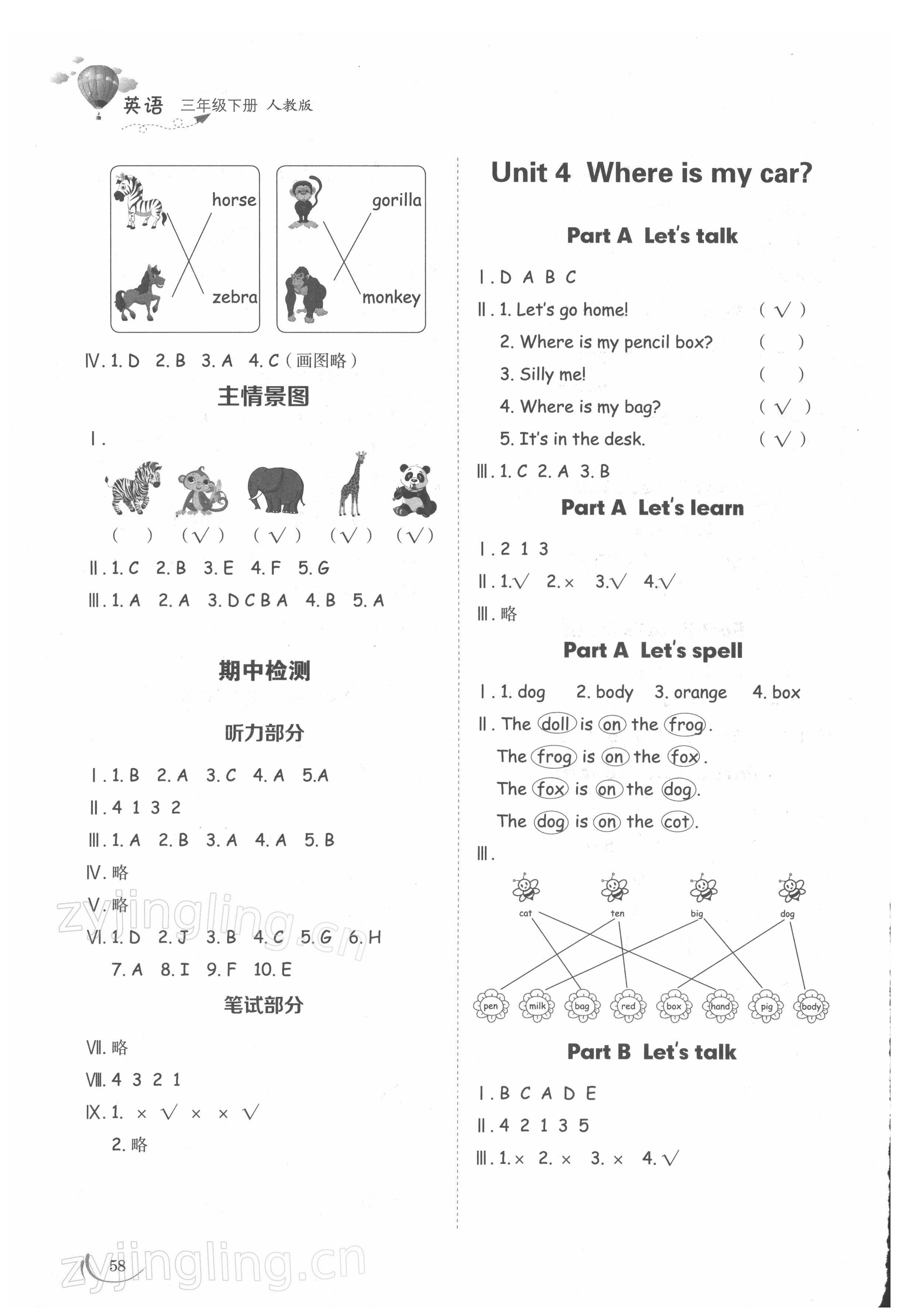 2022年小學同步練習冊三年級英語下冊人教版山東科學技術出版社 參考答案第3頁
