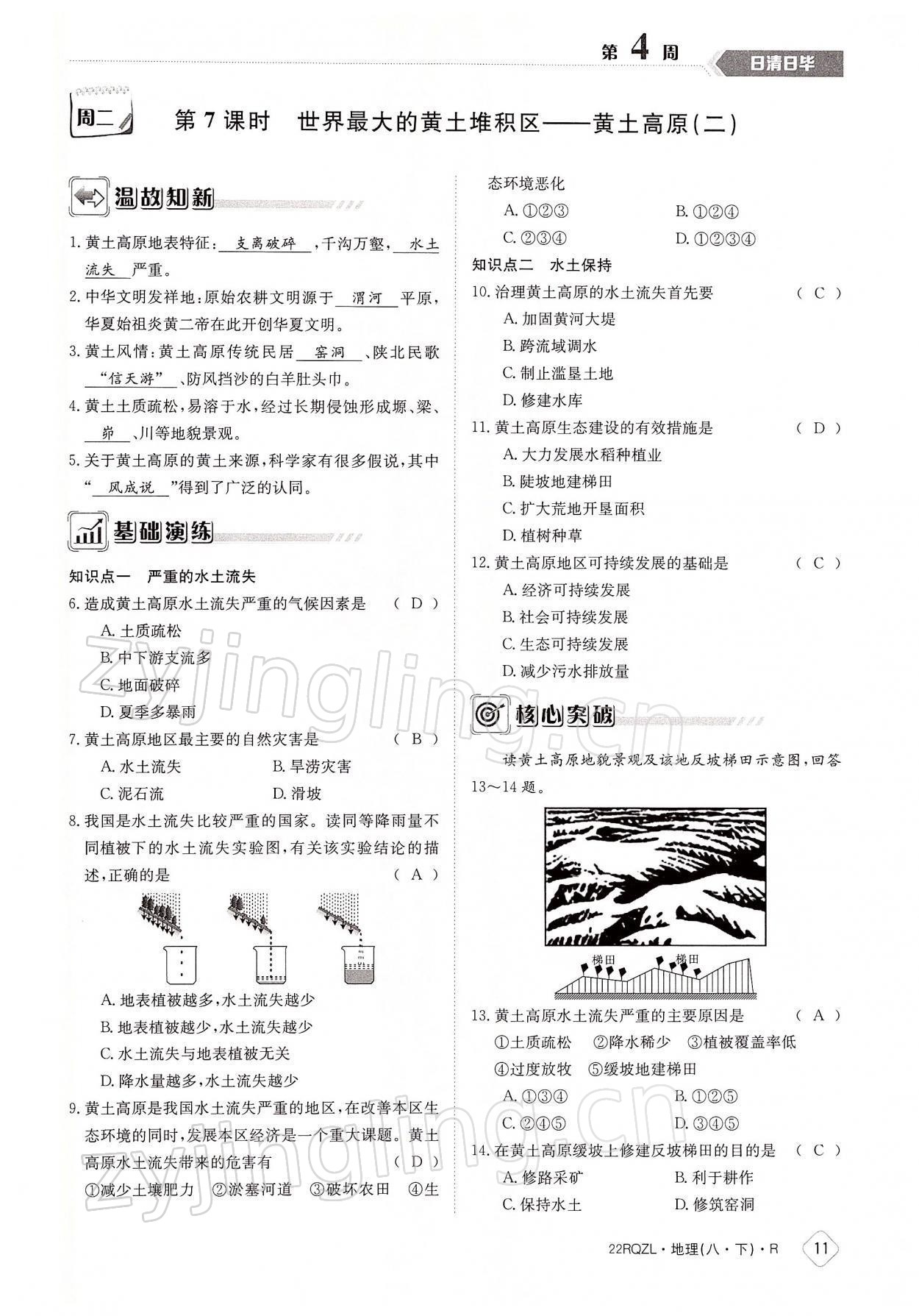 2022年日清周練八年級地理下冊人教版 參考答案第11頁