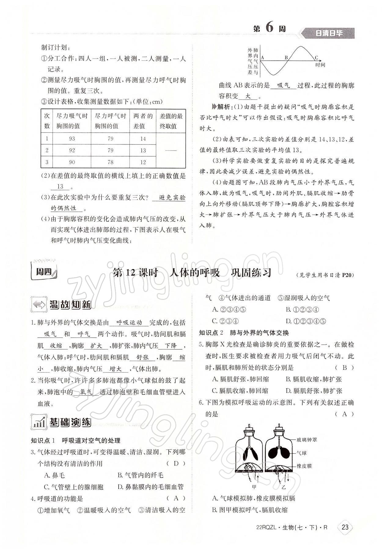 2022年日清周練七年級(jí)生物下冊(cè)人教版 參考答案第23頁(yè)