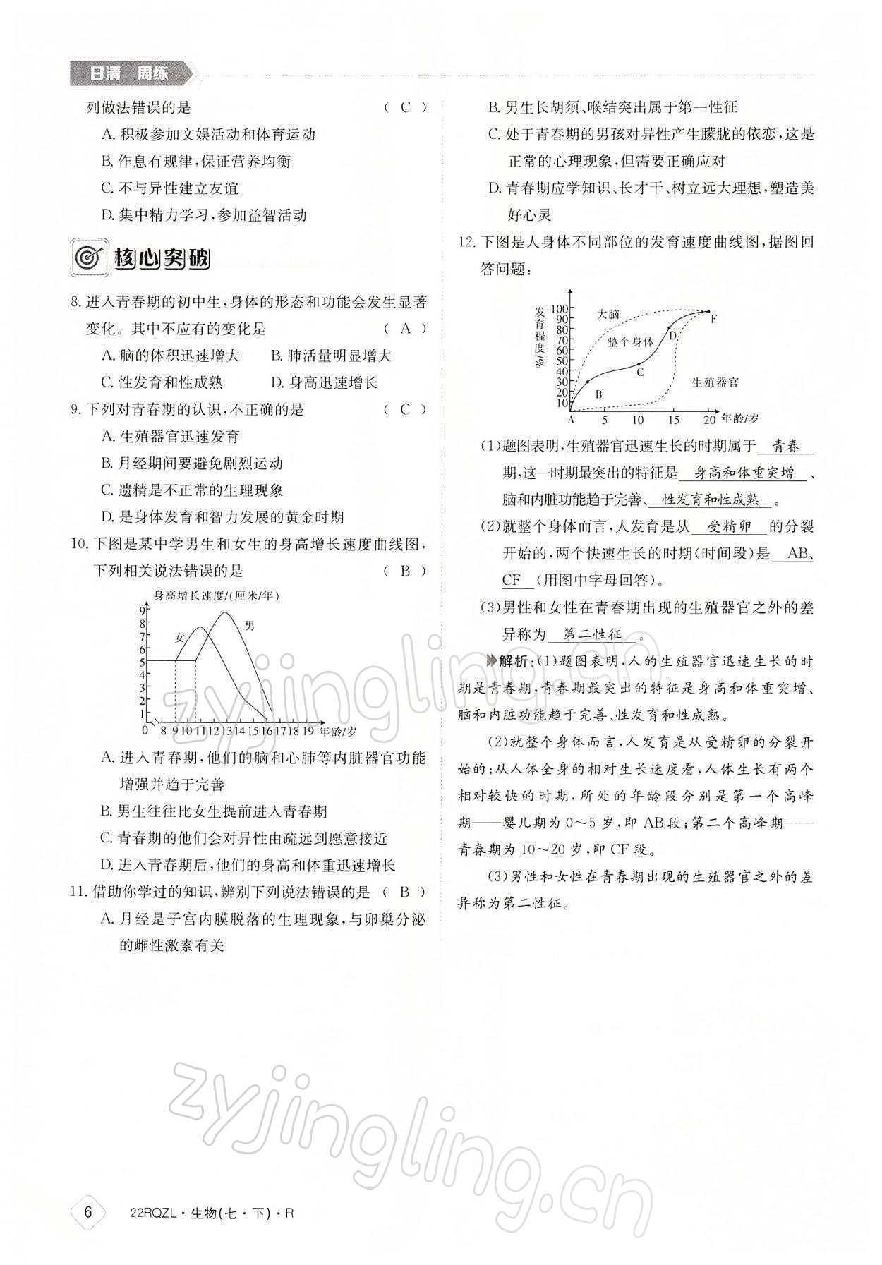 2022年日清周練七年級(jí)生物下冊(cè)人教版 參考答案第6頁(yè)