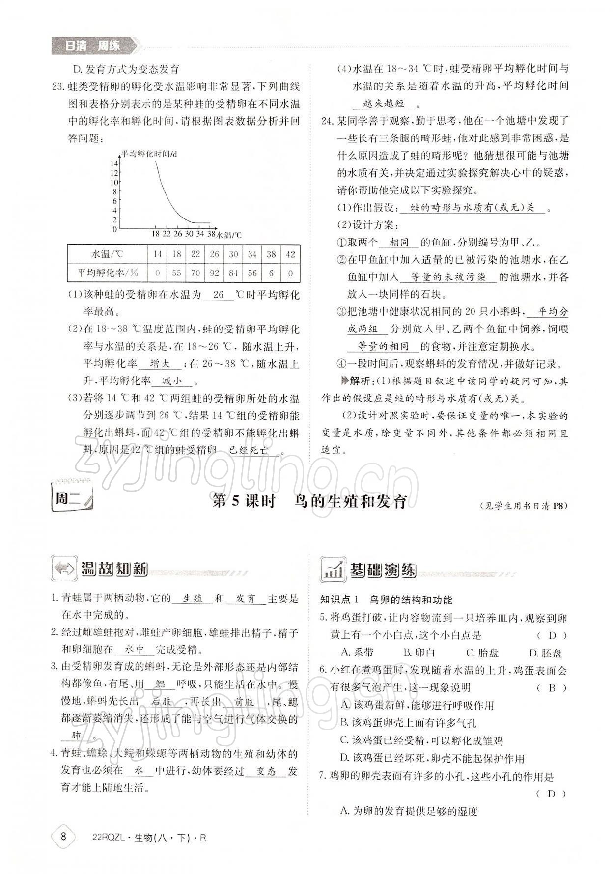 2022年日清周練八年級生物下冊人教版 參考答案第8頁