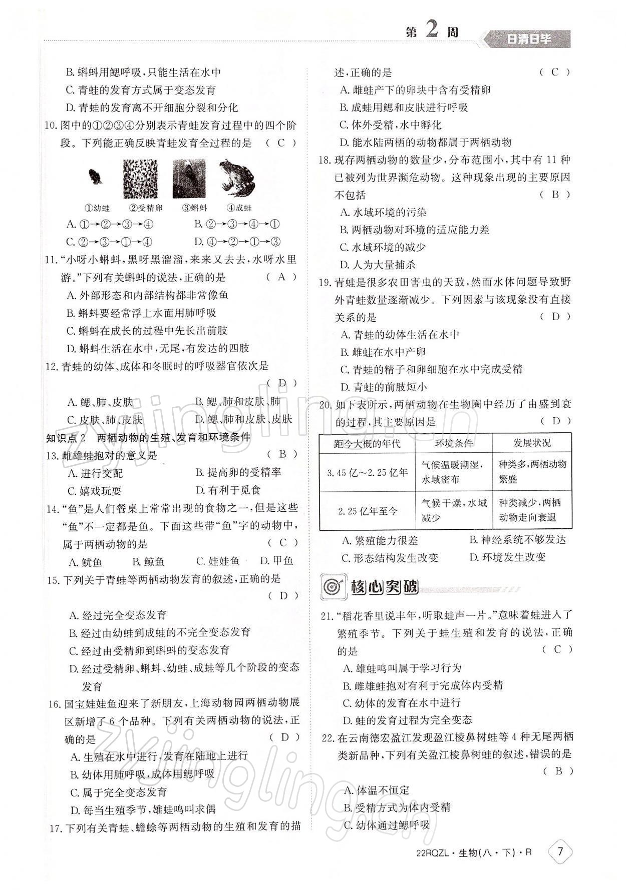 2022年日清周練八年級生物下冊人教版 參考答案第7頁