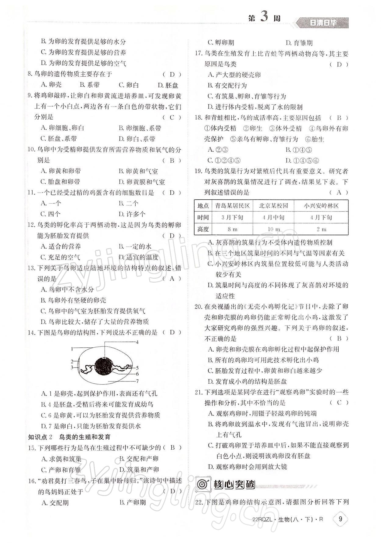 2022年日清周練八年級生物下冊人教版 參考答案第9頁