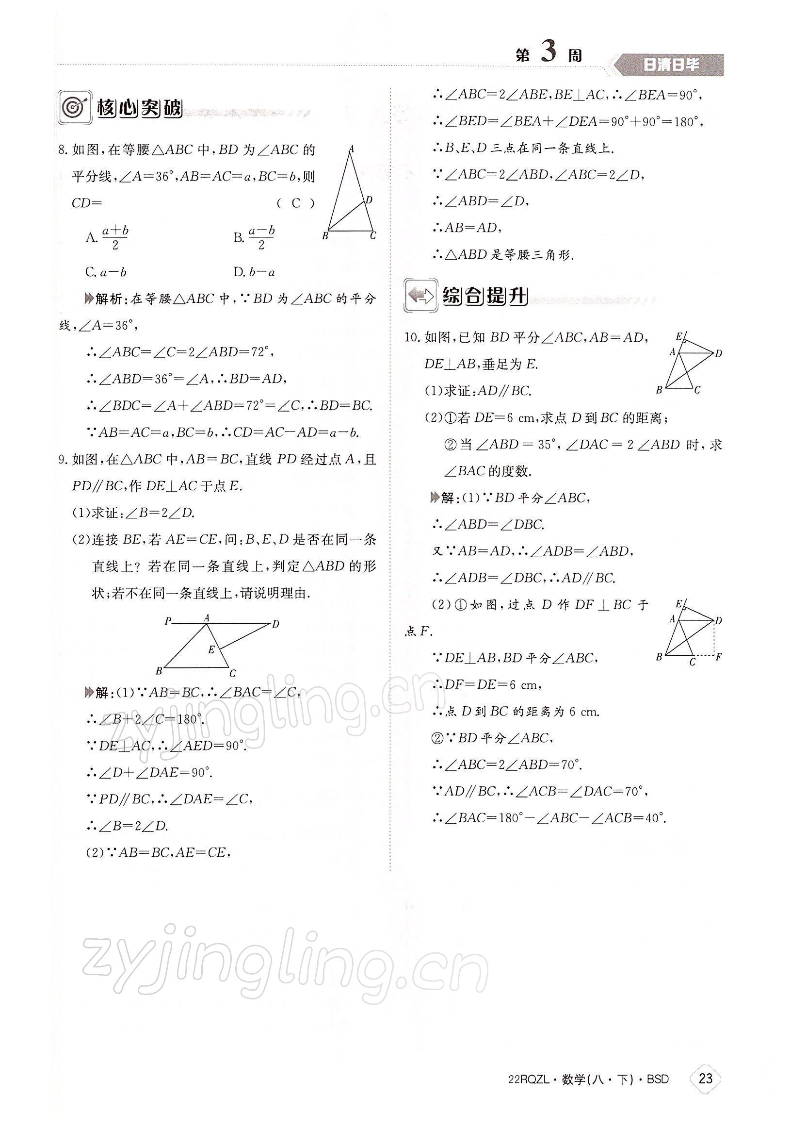 2022年日清周練八年級(jí)數(shù)學(xué)下冊北師大版 參考答案第23頁