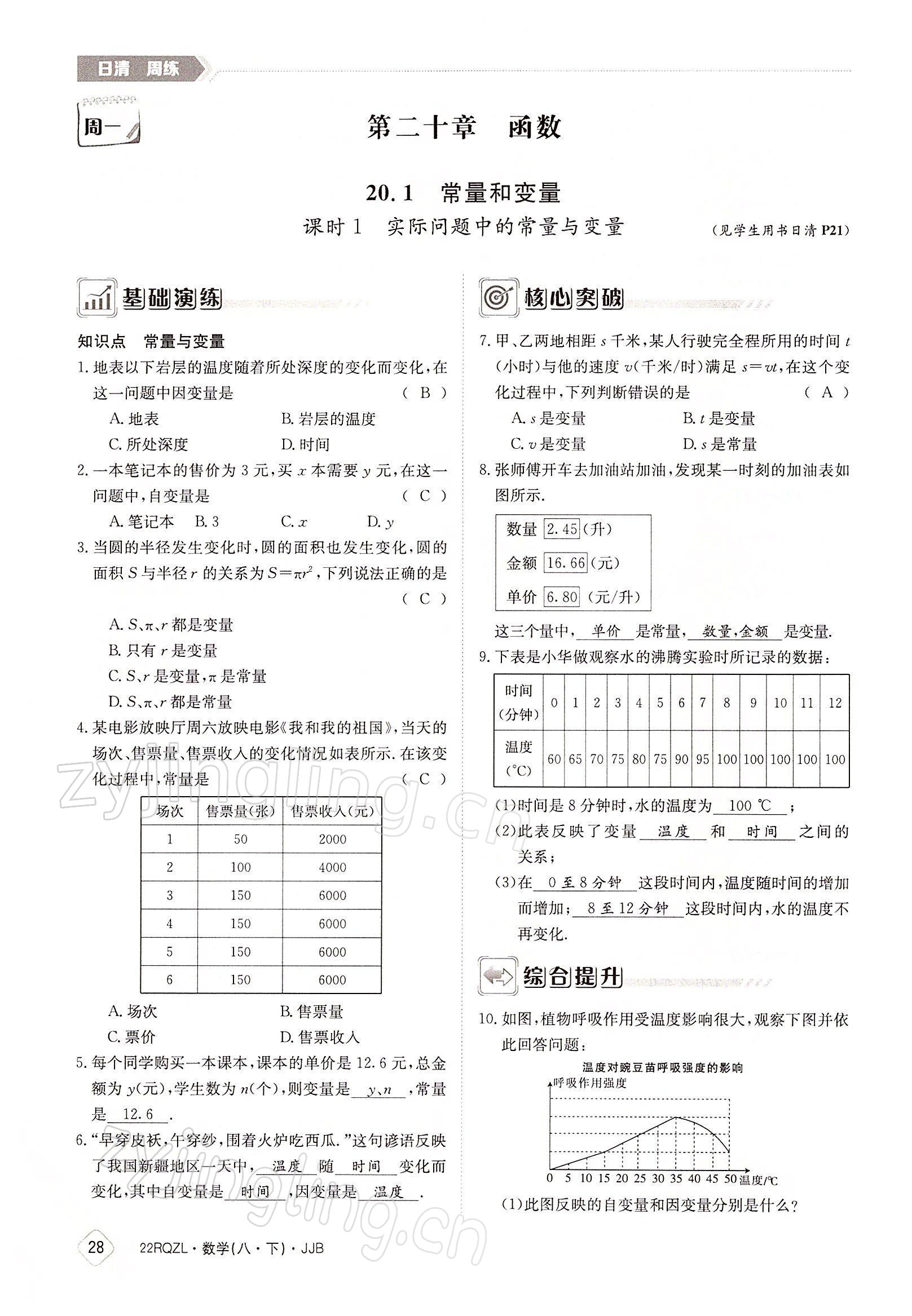 2022年日清周練八年級(jí)數(shù)學(xué)下冊(cè)冀教版 參考答案第28頁