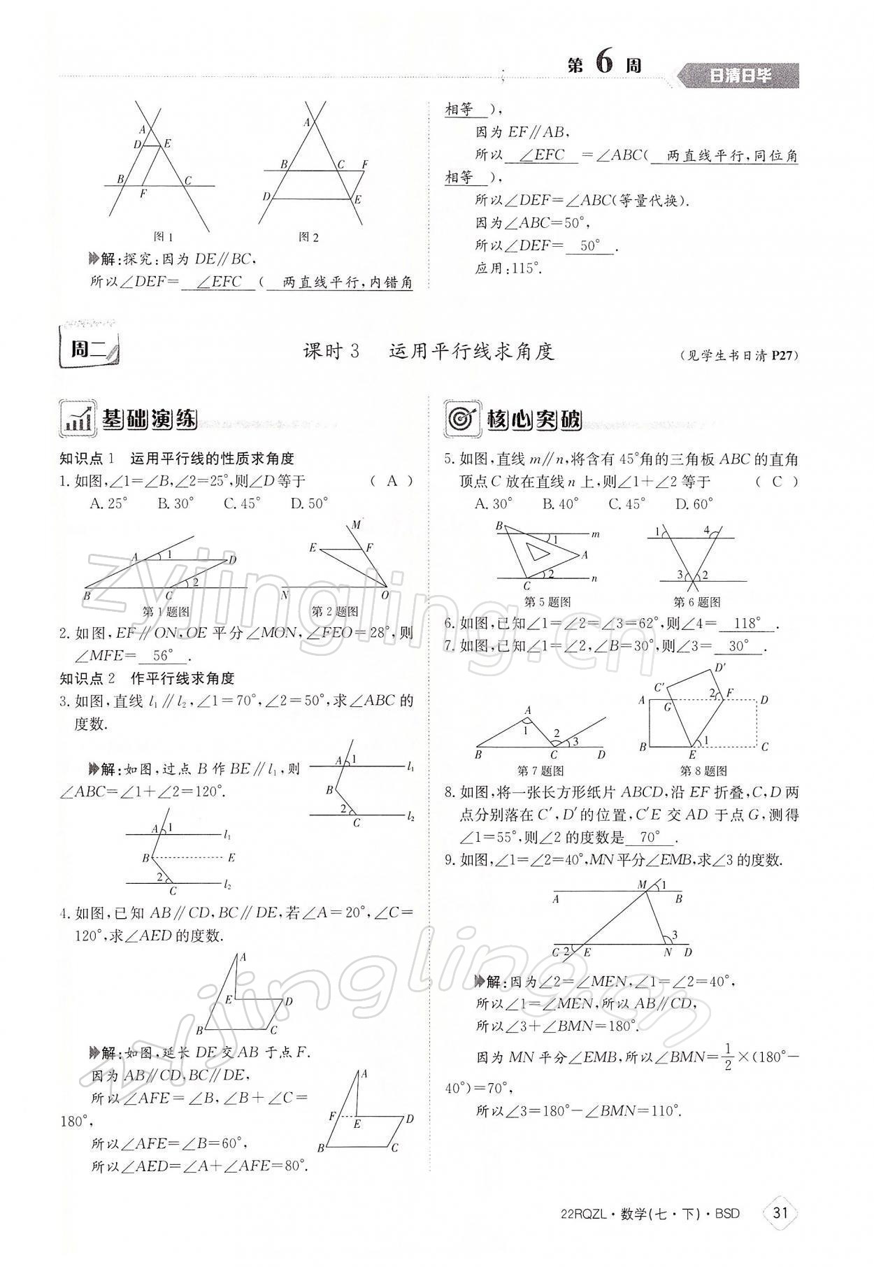 2022年日清周练七年级数学下册北师大版 参考答案第31页